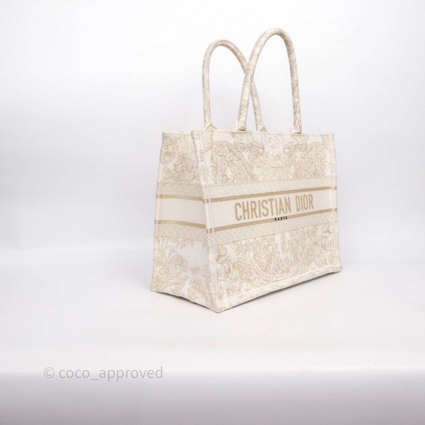 Christian Dior Medium Book Tote Latte Embroidery With Gold-Tone Metallic