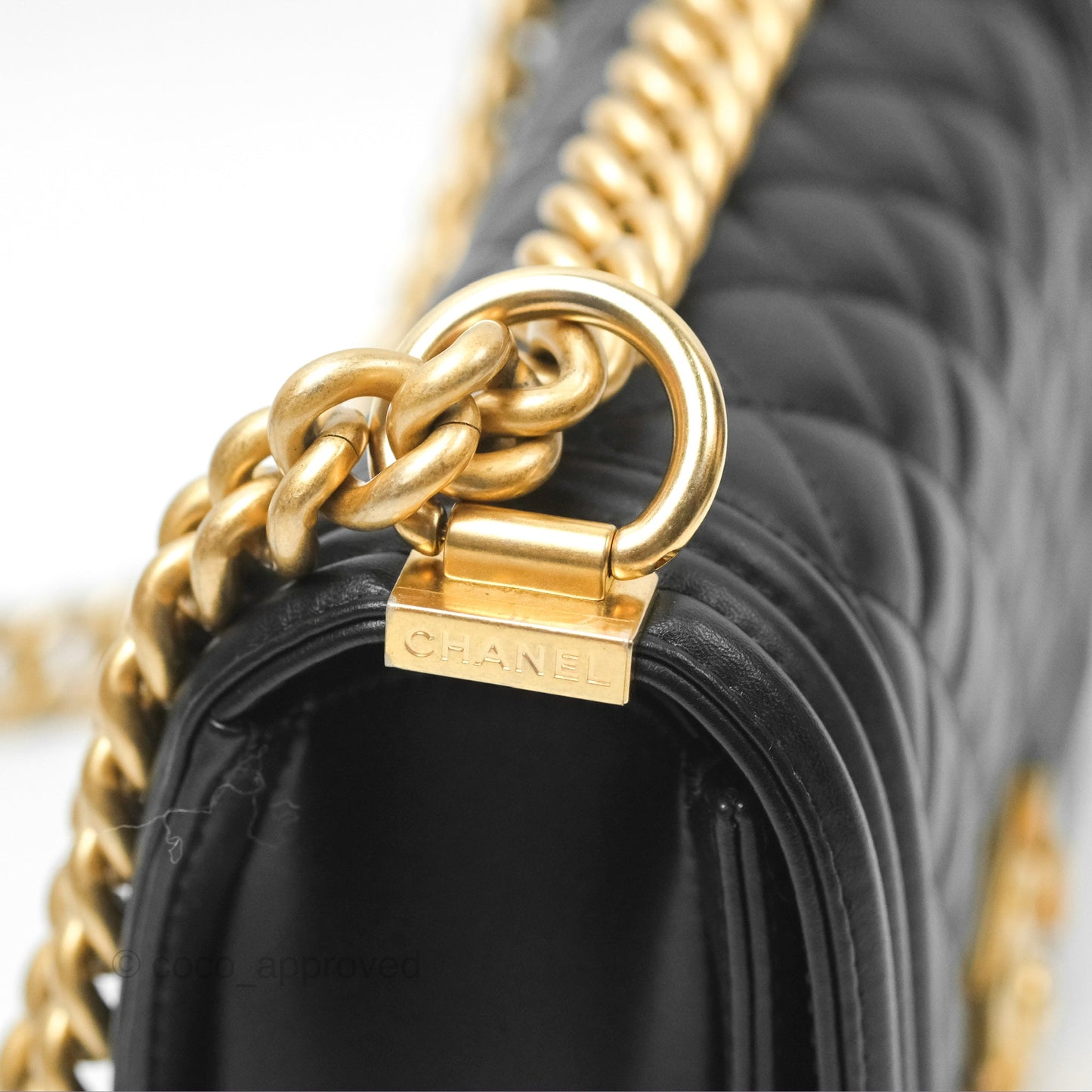 Chanel Small Boy Quilted Black Calfskin Aged Gold Hardware