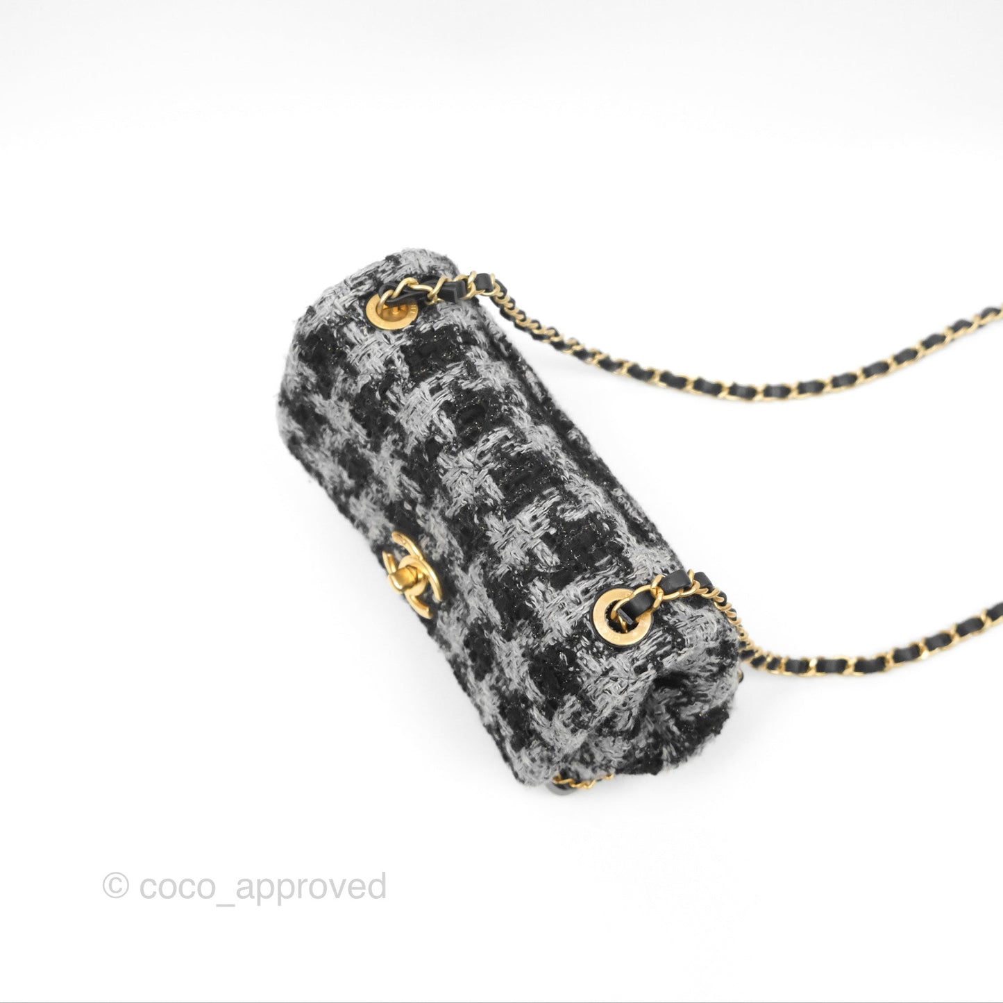 Chanel Mini Flag Bag Black & Grey Tweed Aged Gold Hardware