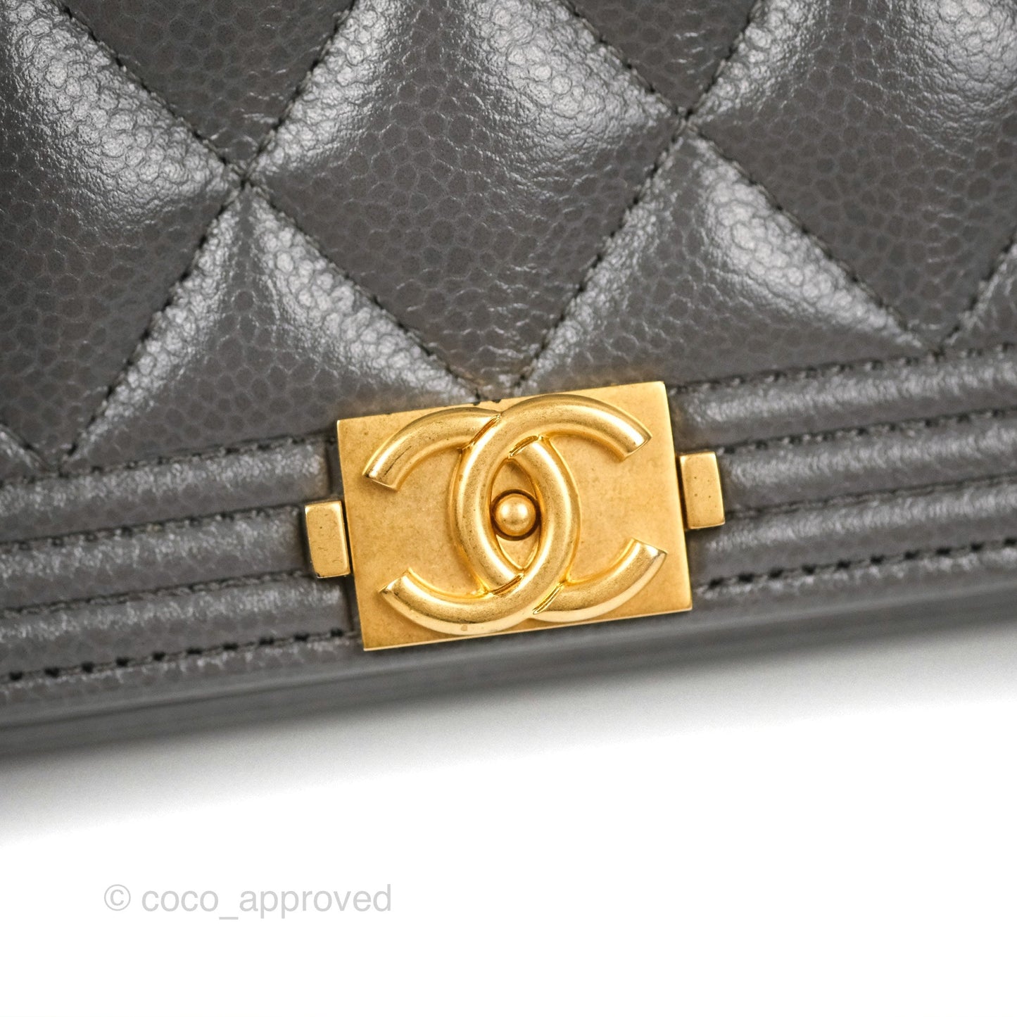 Chanel Quilted Boy Wallet on Chain WOC Dark Grey Caviar Gold Hardware