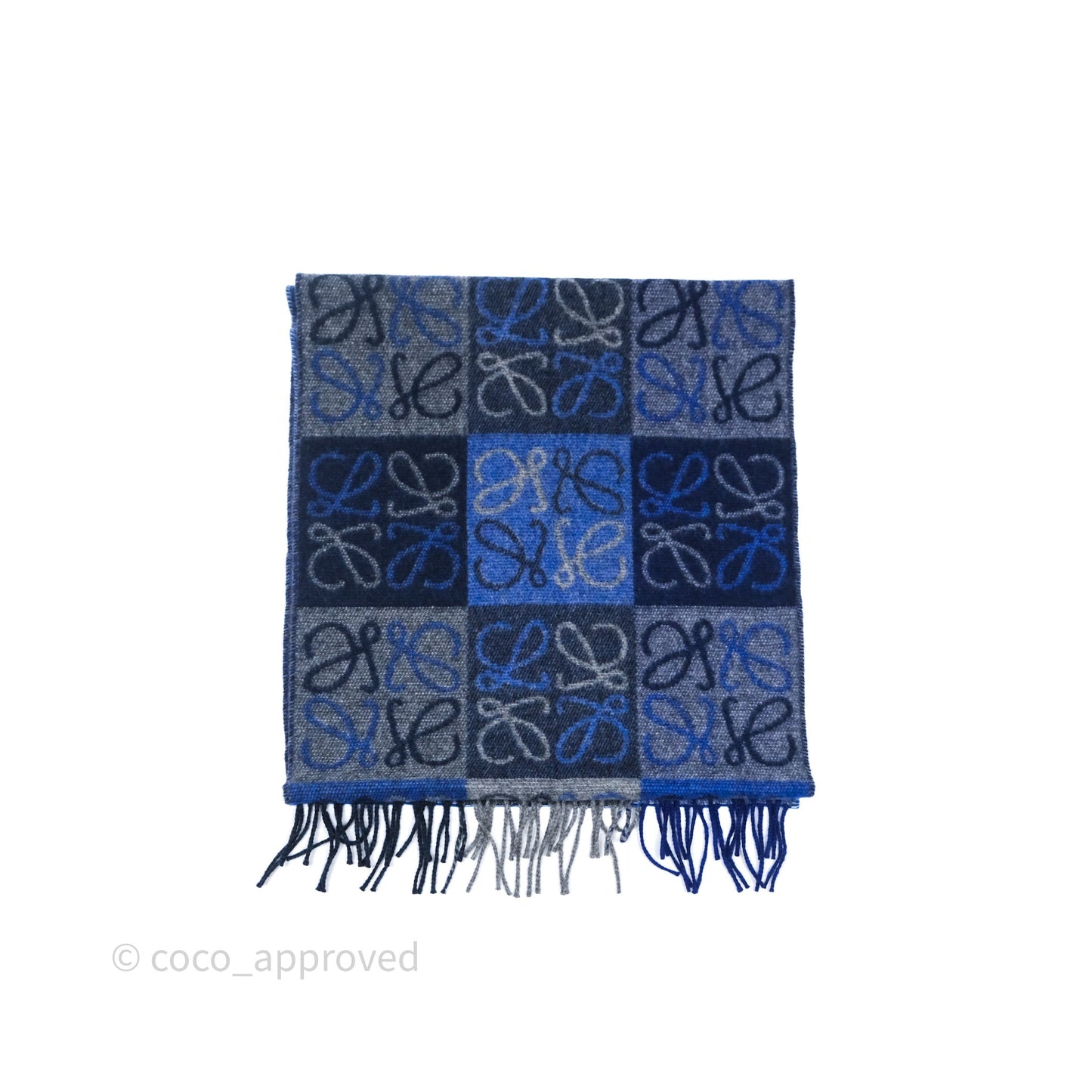 Loewe Anagram Wool Cashmere Scarf Blue/Grey