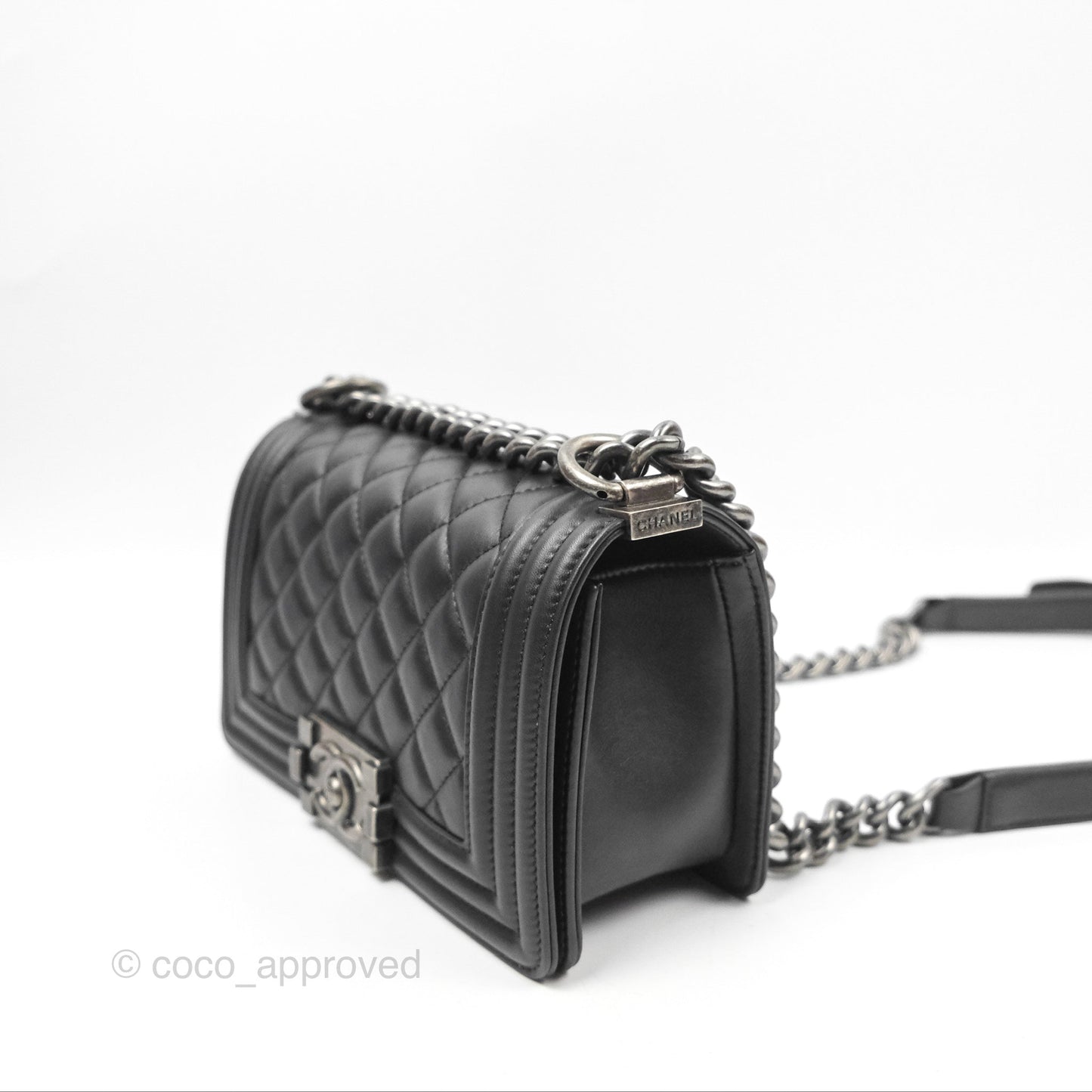 Chanel Small Boy Black Calfskin Ruthenium Hardware