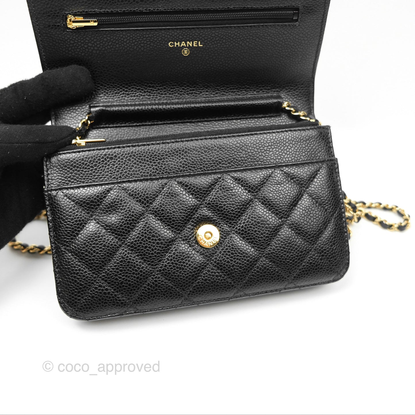 Chanel Quilted Classic Wallet On Chain WOC Black Caviar Gold Hardware