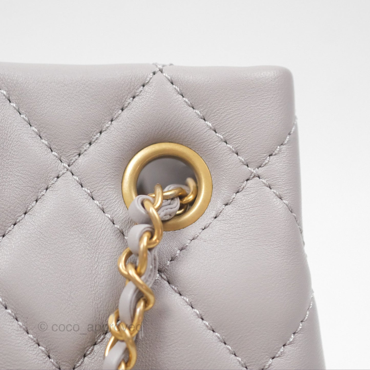 Chanel Pearl Crush Drawstring Bucket Bag Grey Lambskin Aged Gold Hardware
