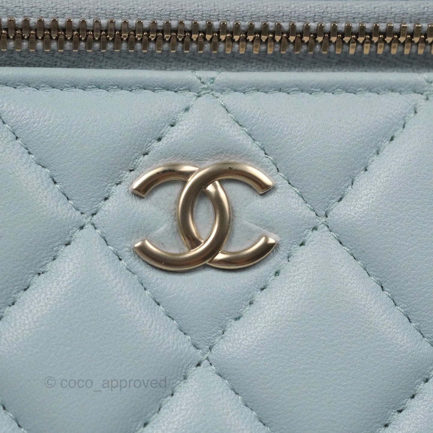 Chanel Vanity Rectangular Top Handle Light Blue Lambskin Gold Hardware