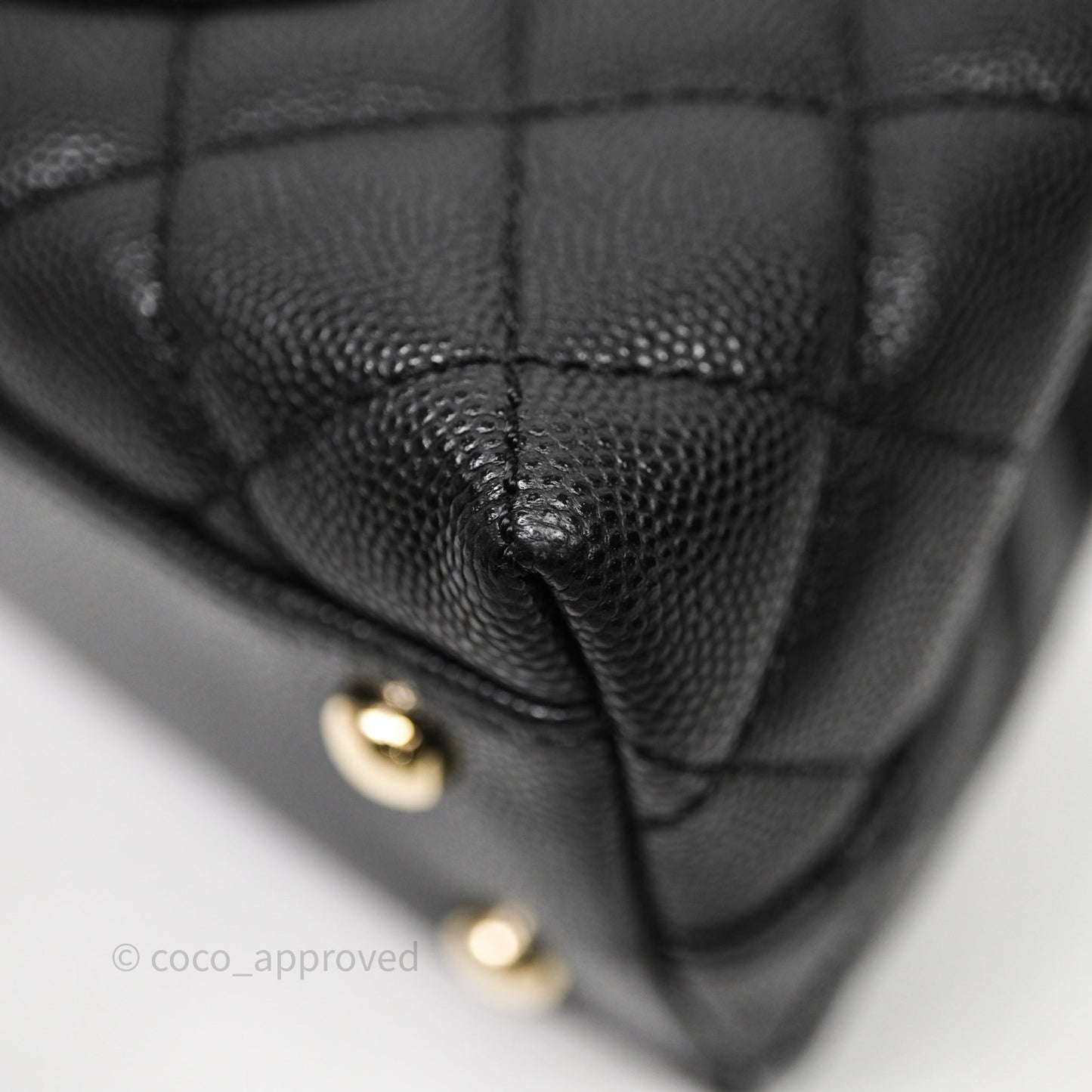 Chanel Mini Coco Handle Quilted Black Caviar Light Gold Hardware Lizard Embossed Handle