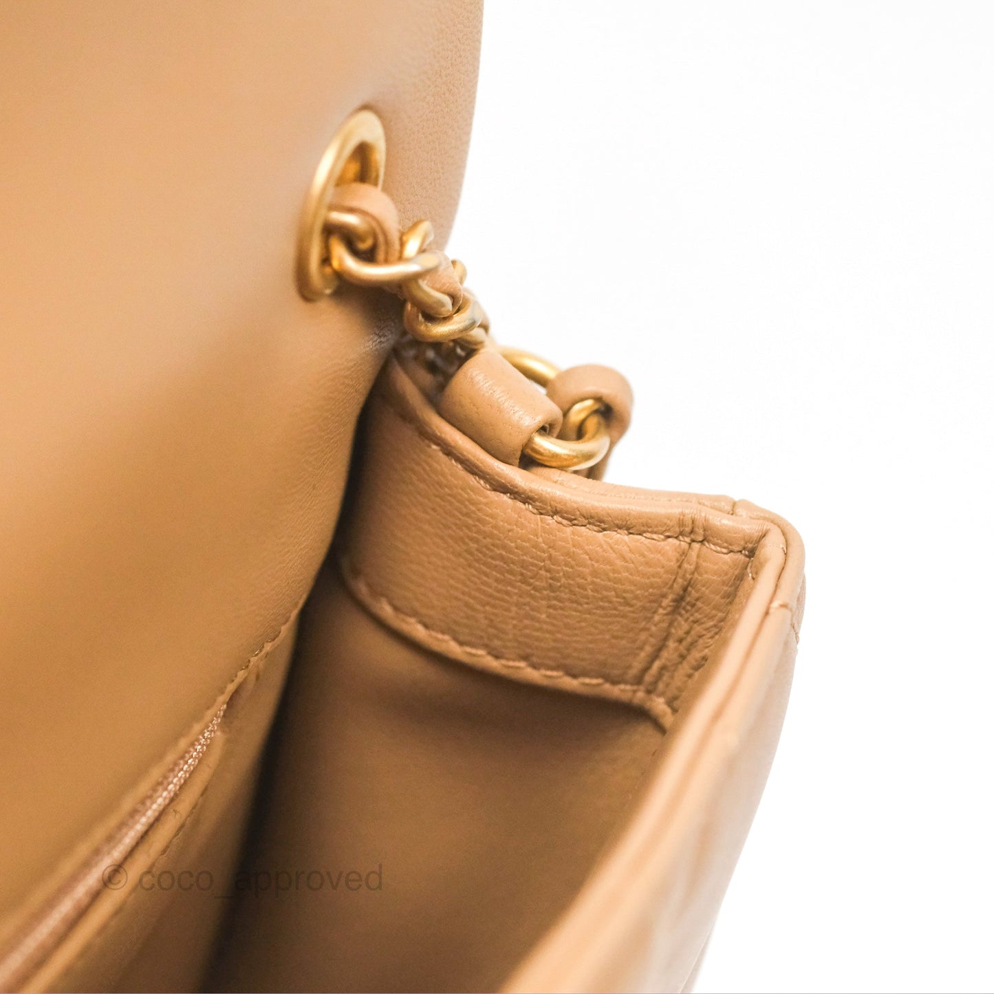 Chanel Mini Flap Bag With Heart CC Charm Beige Lambskin Aged Gold Hardware 22B