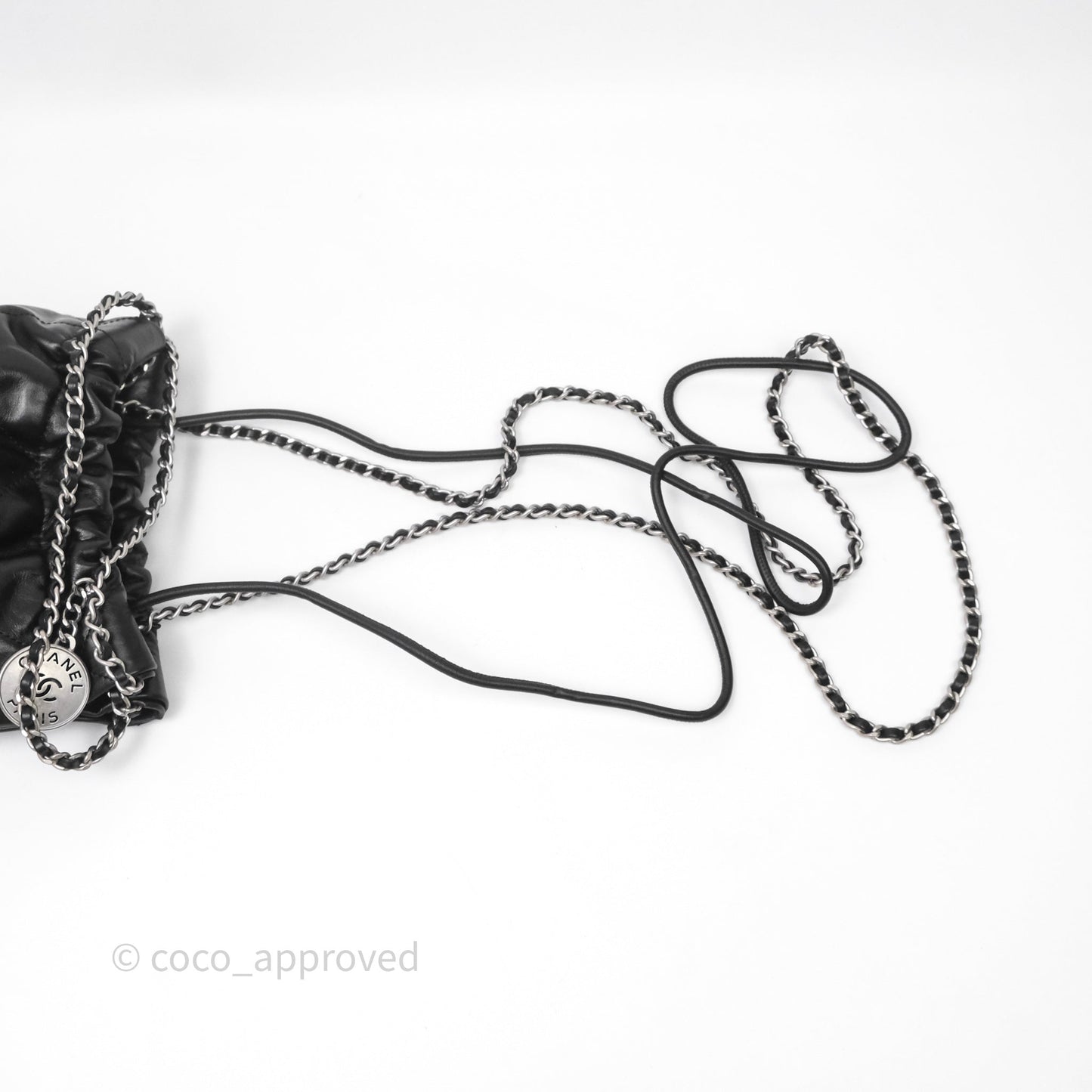Chanel 22 Mini Bag Black Shiny Crumpled Calfskin Matte Silver Hardware