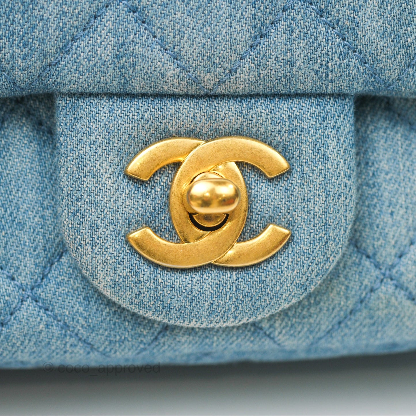 Chanel Mini Square Pearl Crush Quilted Denim Aged Gold Hardware