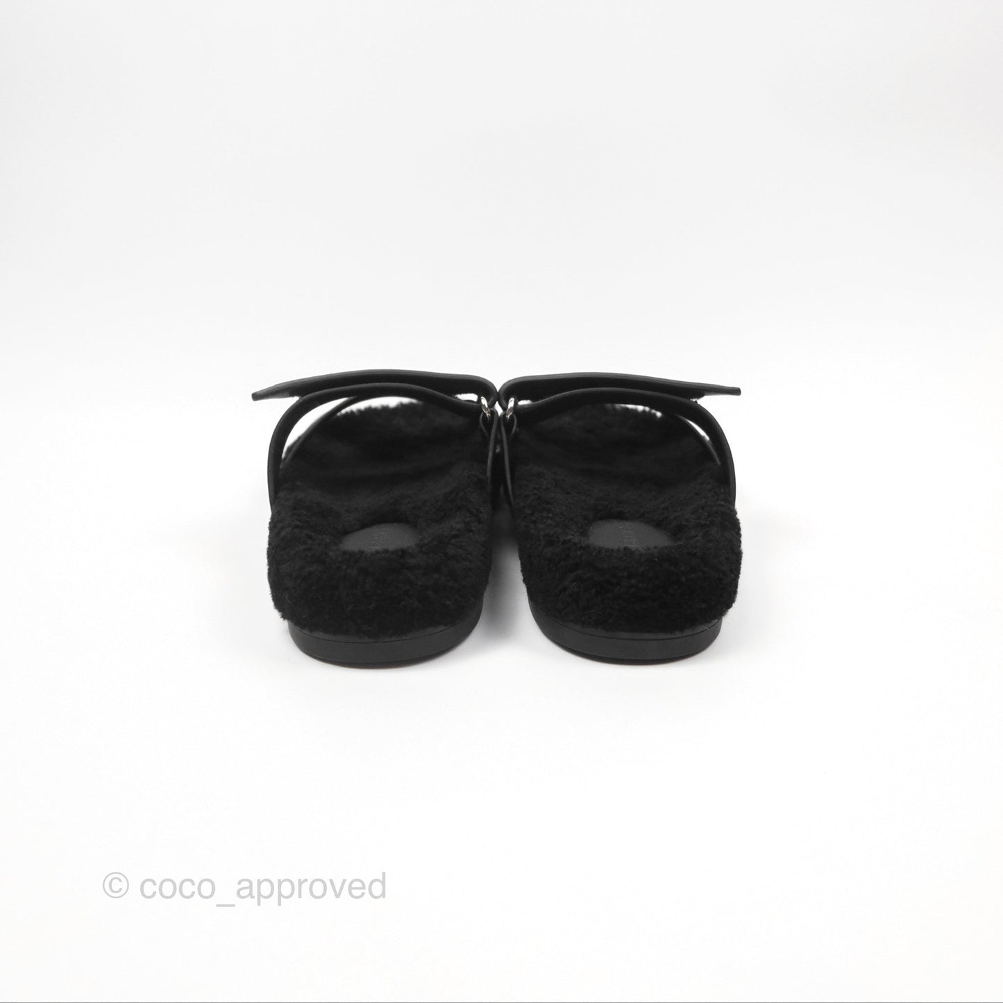 Hermès Chypre Sandal Shearling Black Calfskin Size 36