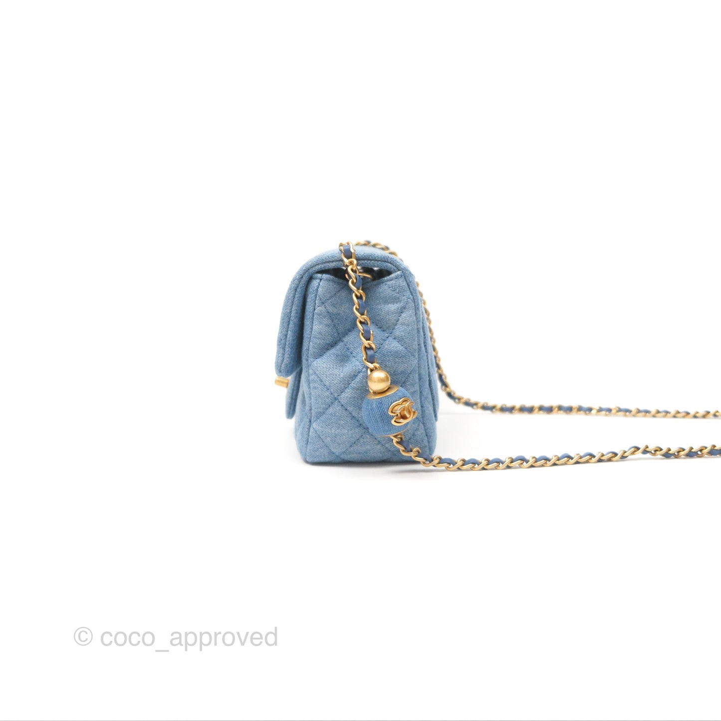 Chanel Mini Square Pearl Crush Quilted Denim Aged Gold Hardware