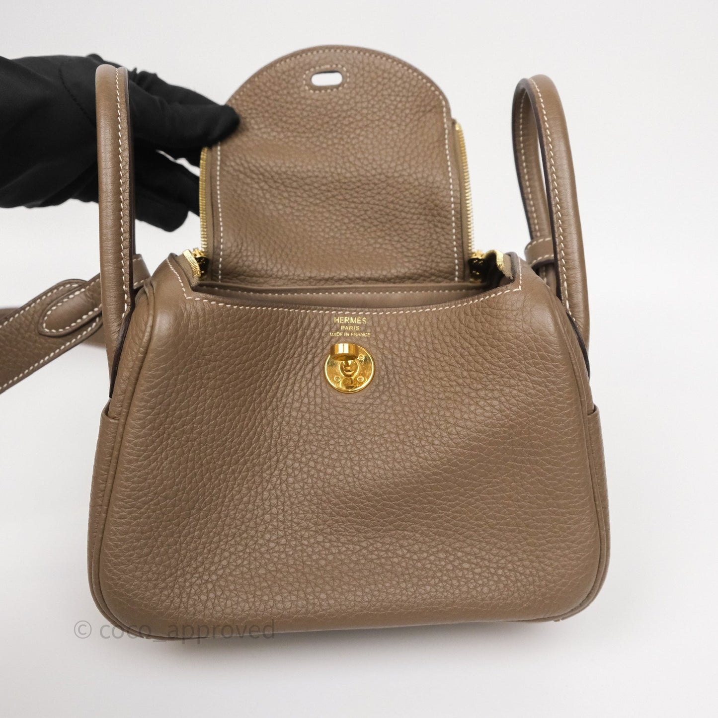 Hermès Mini Lindy 20 Etoupe 18 Clemence Gold Hardware