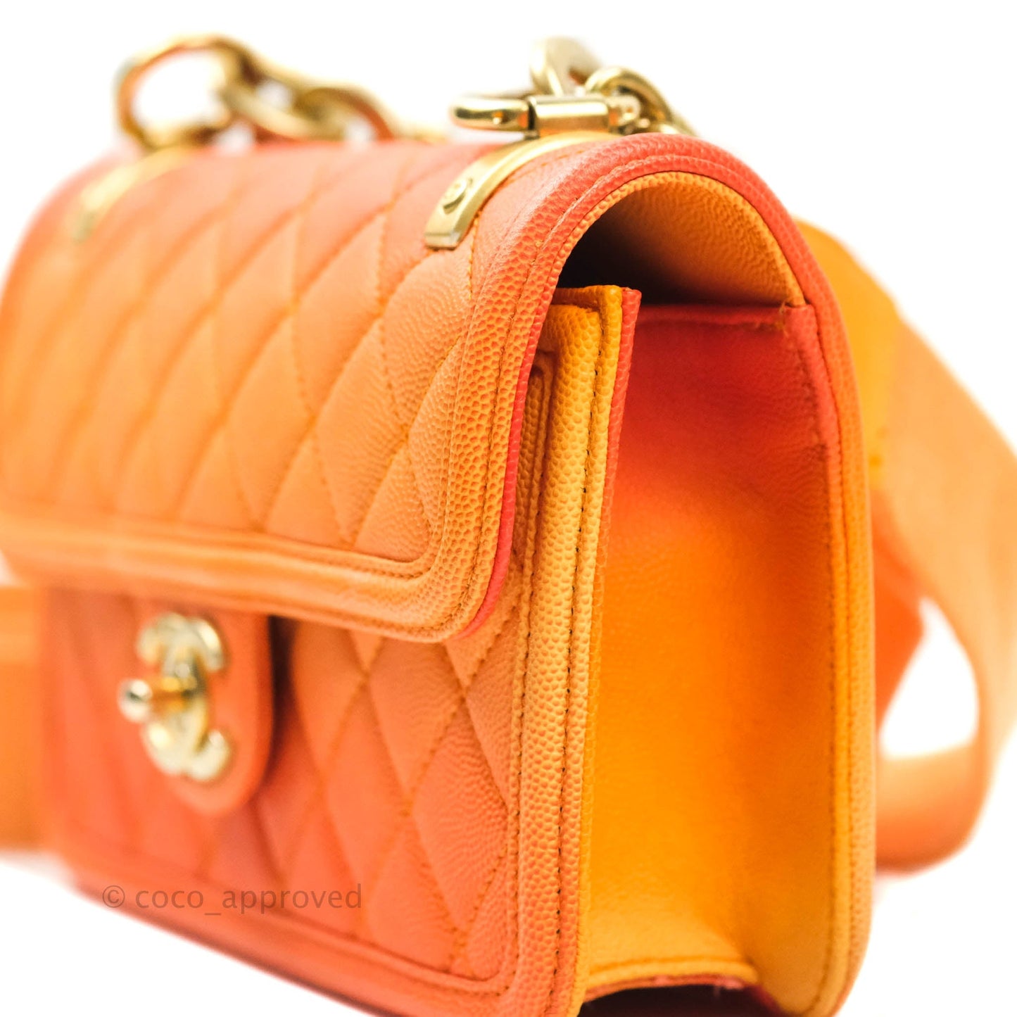 Chanel Quilted Sunset On The Sea Orange Flap Bag Caviar Aged Gold Hardware