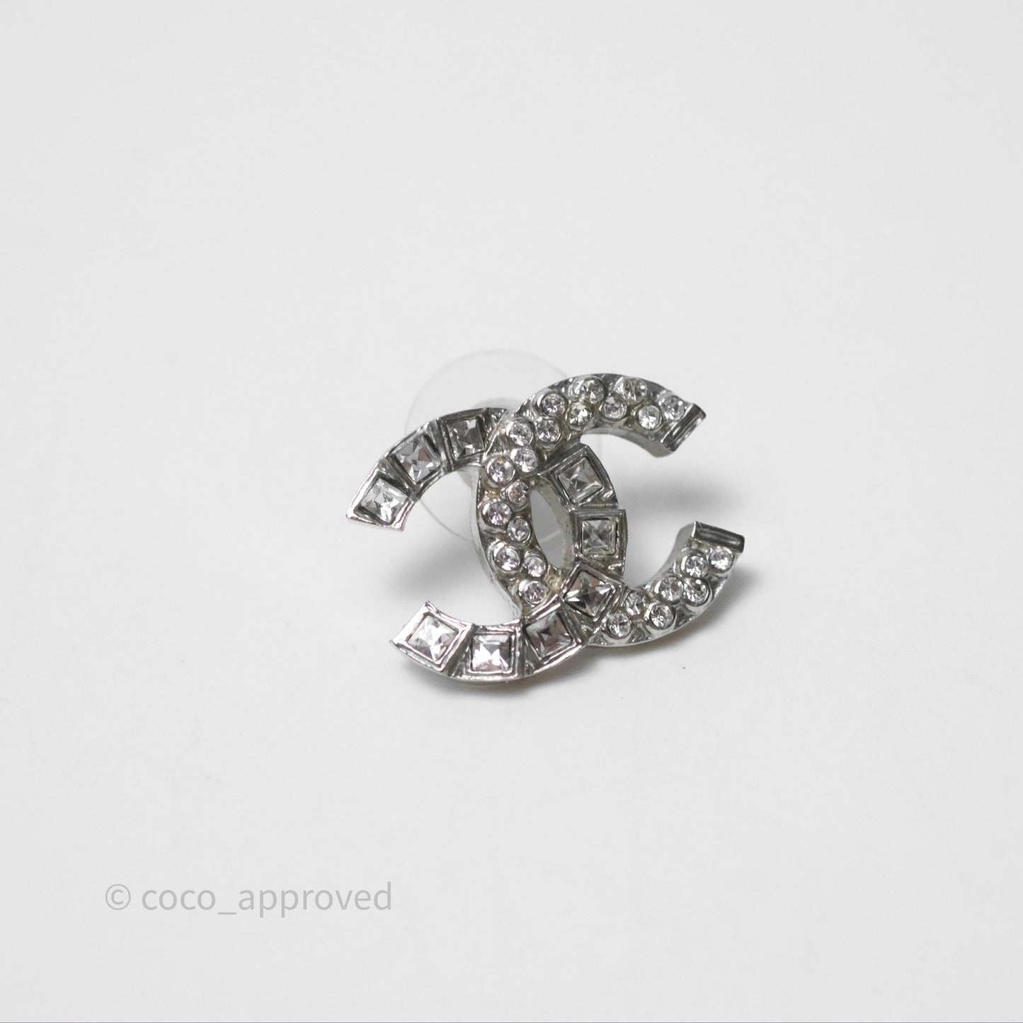 Chanel CC Crystals Earrings Silver Tone 14C