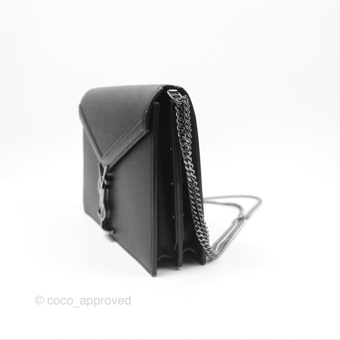 Saint Laurent Cassandra in Grain De Poudre Embossed Leather Black