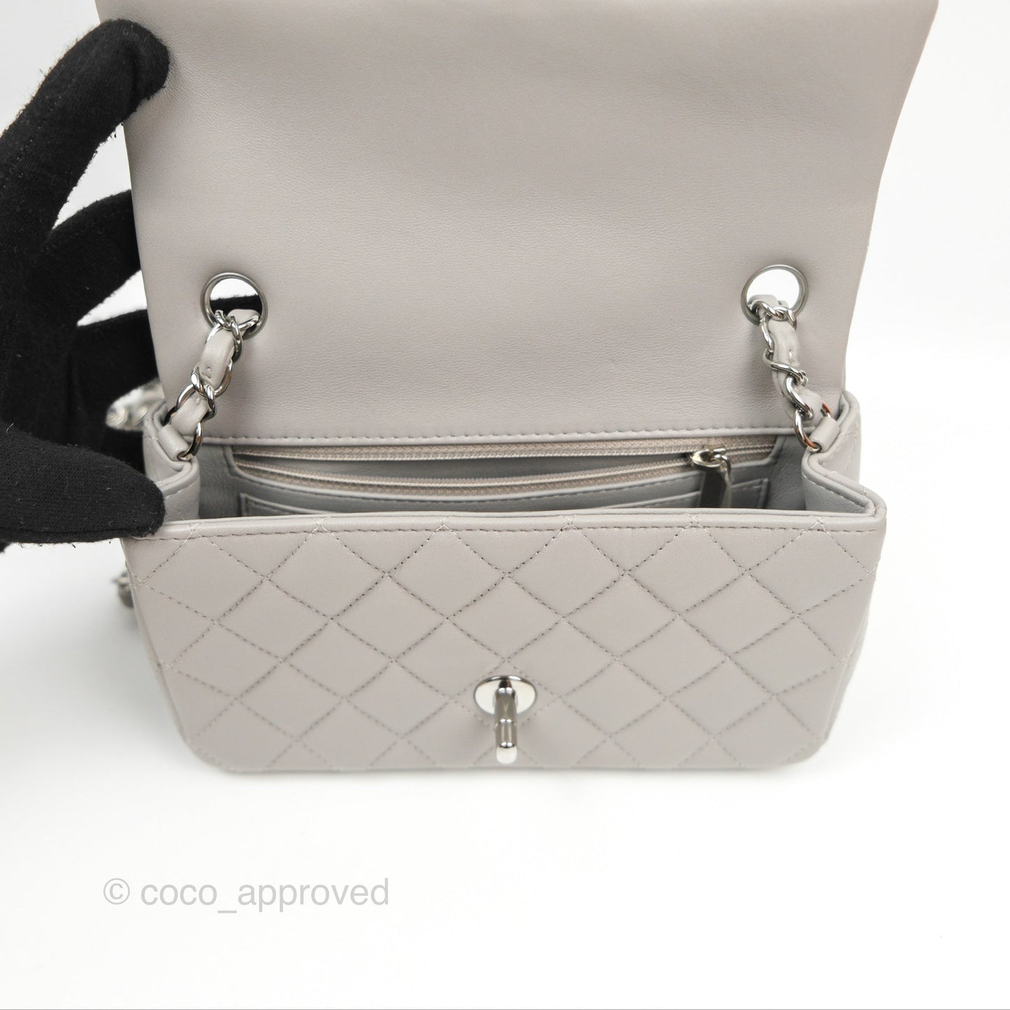 Chanel Quilted Mini Rectangular Grey Lambskin Silver Hardware