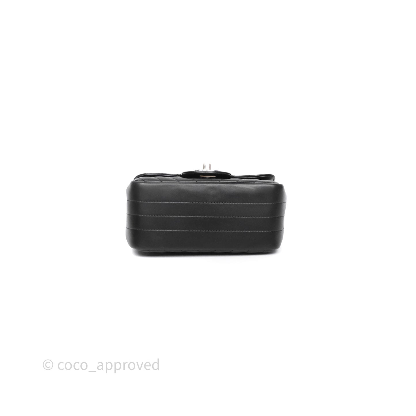 Chanel Mini Square Black Lambskin Chervon Bag Silver Hardware