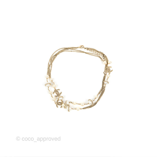 Chanel CC Pearl Chain Long Necklace Gold Tone 16B