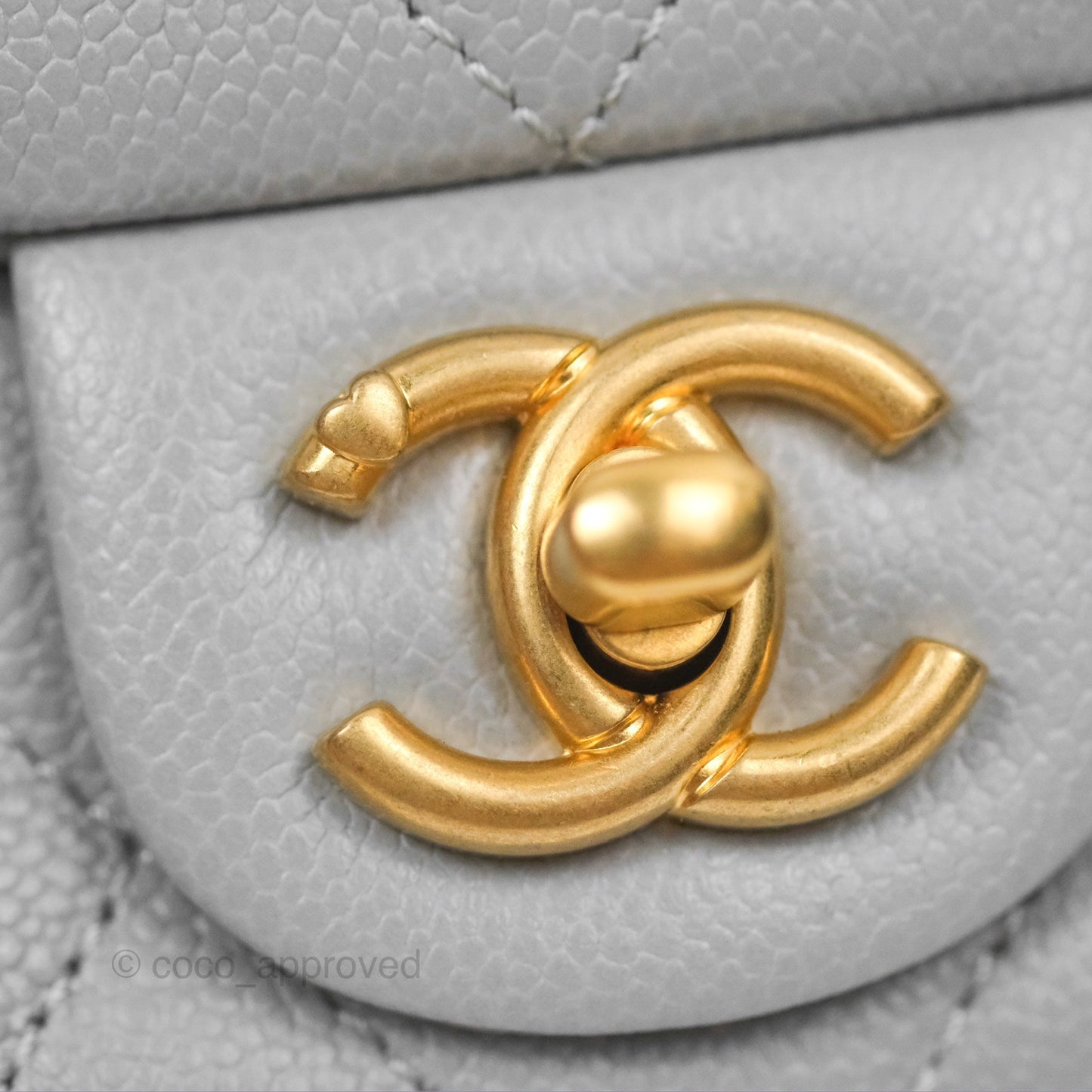 Chanel Mini Flap Bag Heart Adjustable Chain Grey Caviar Aged Gold Hardware