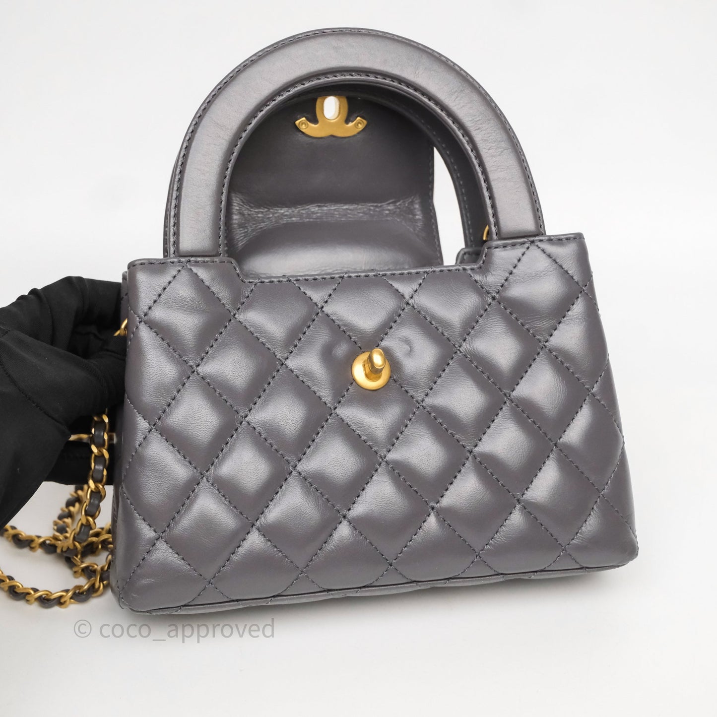 Chanel Kelly Bag Quilted Grey Shiny Crumpled Calfskin Aged Gold Hardware