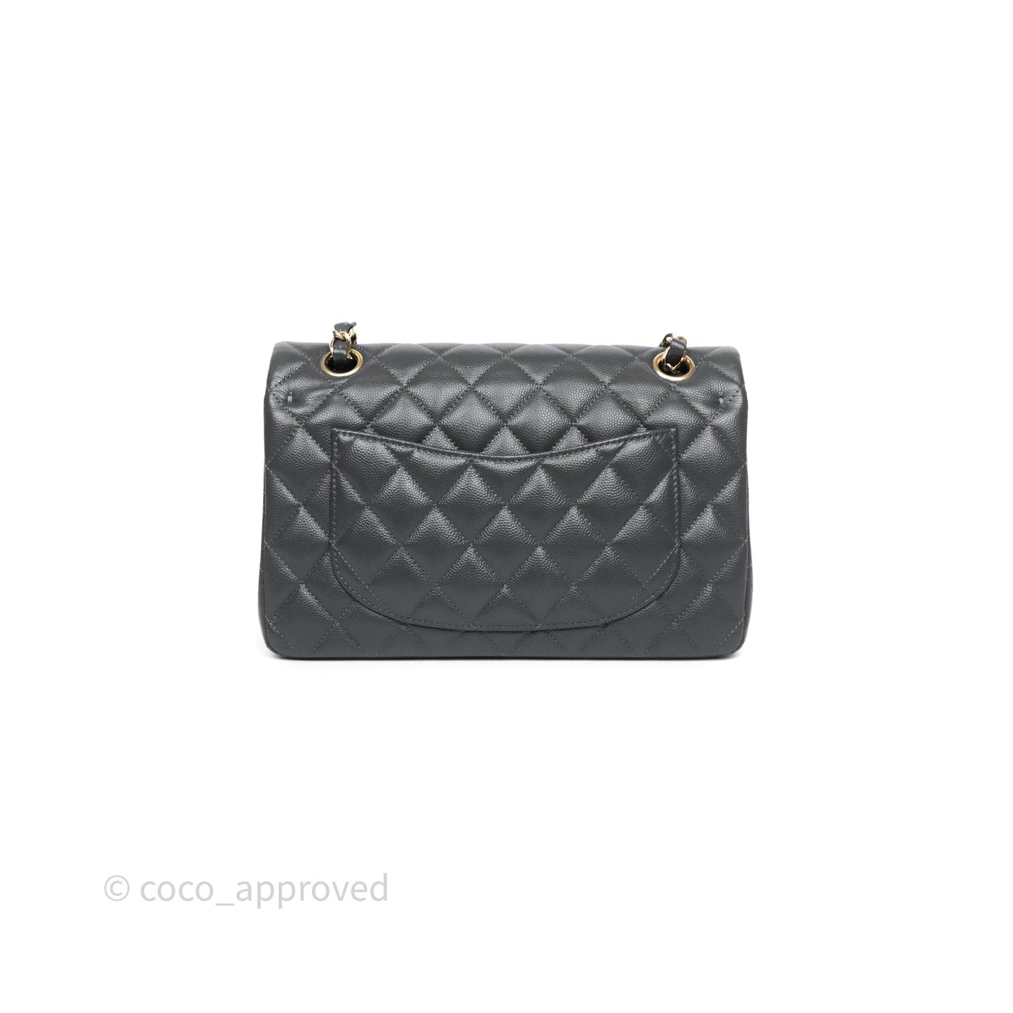 Chanel Small Classic Flap Quilted Dark Grey Caviar Gold Hardware