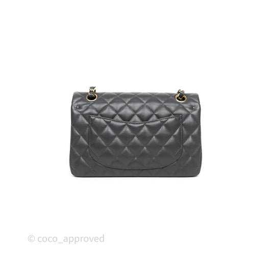 Chanel Small Classic Flap Quilted Dark Grey Caviar Gold Hardware