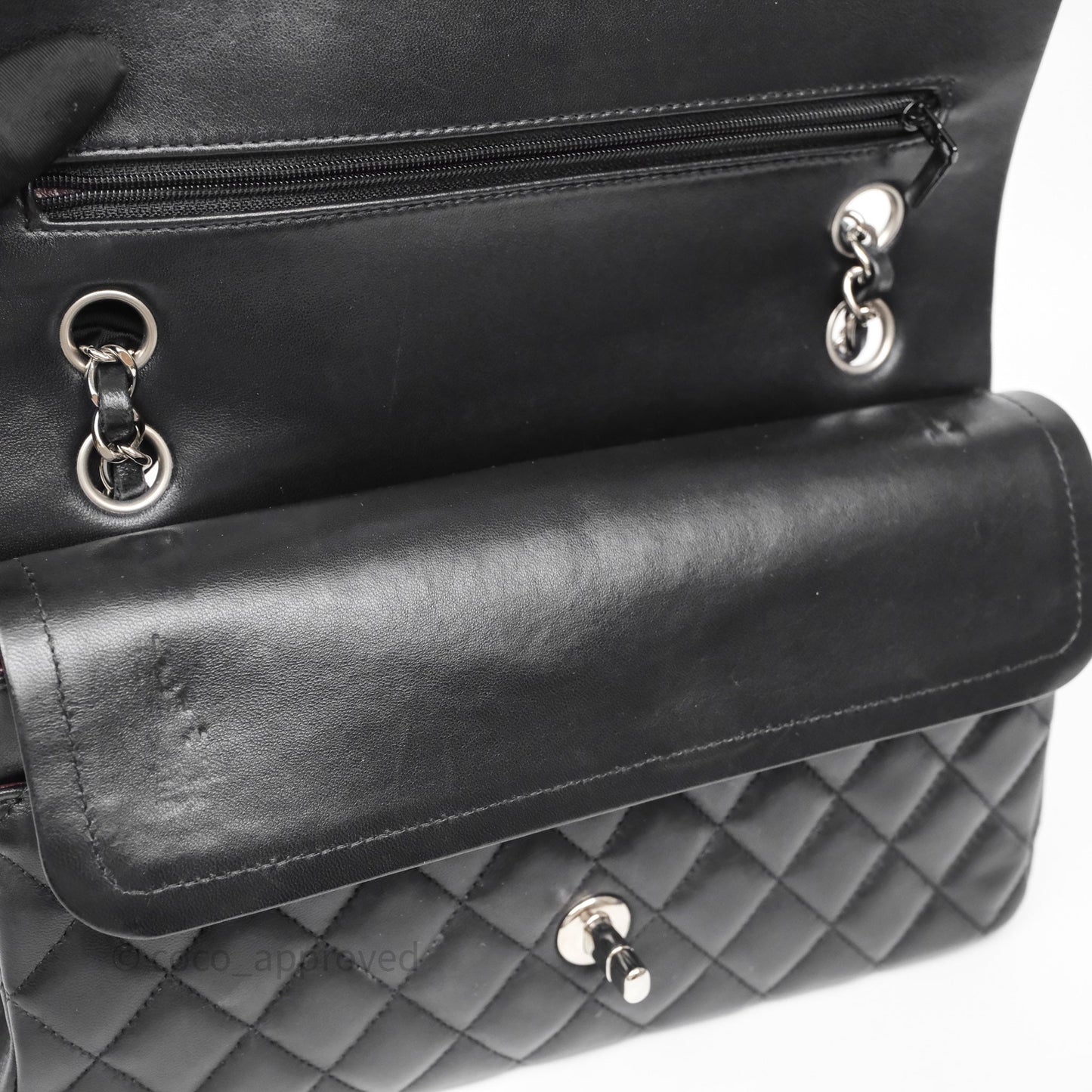 Chanel Classic M/L Medium Flap Quilted Black Lambskin Silver Hardware