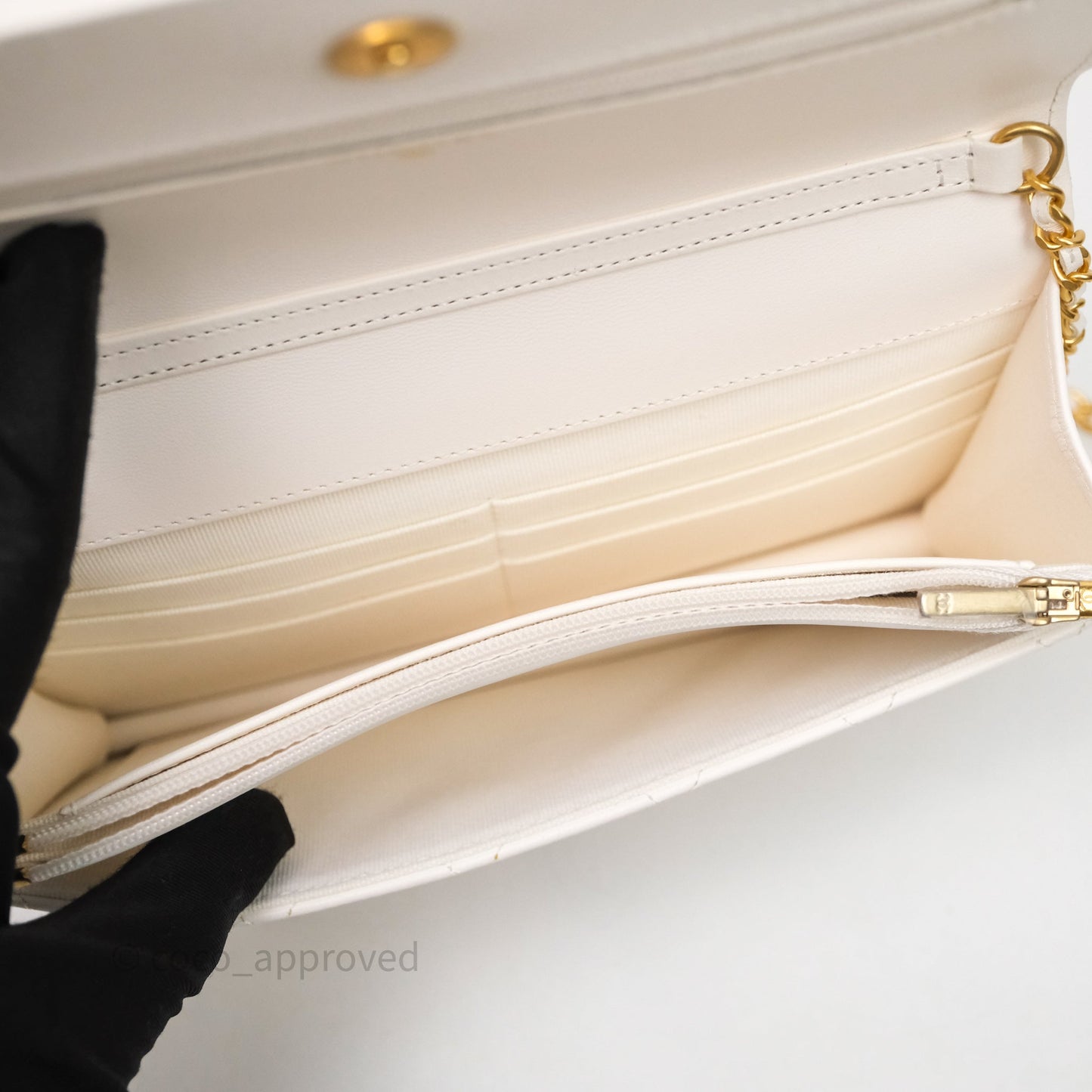 Chanel Coco Heart Chain WOC Ivory White Lambskin Aged Gold Hardware 22K