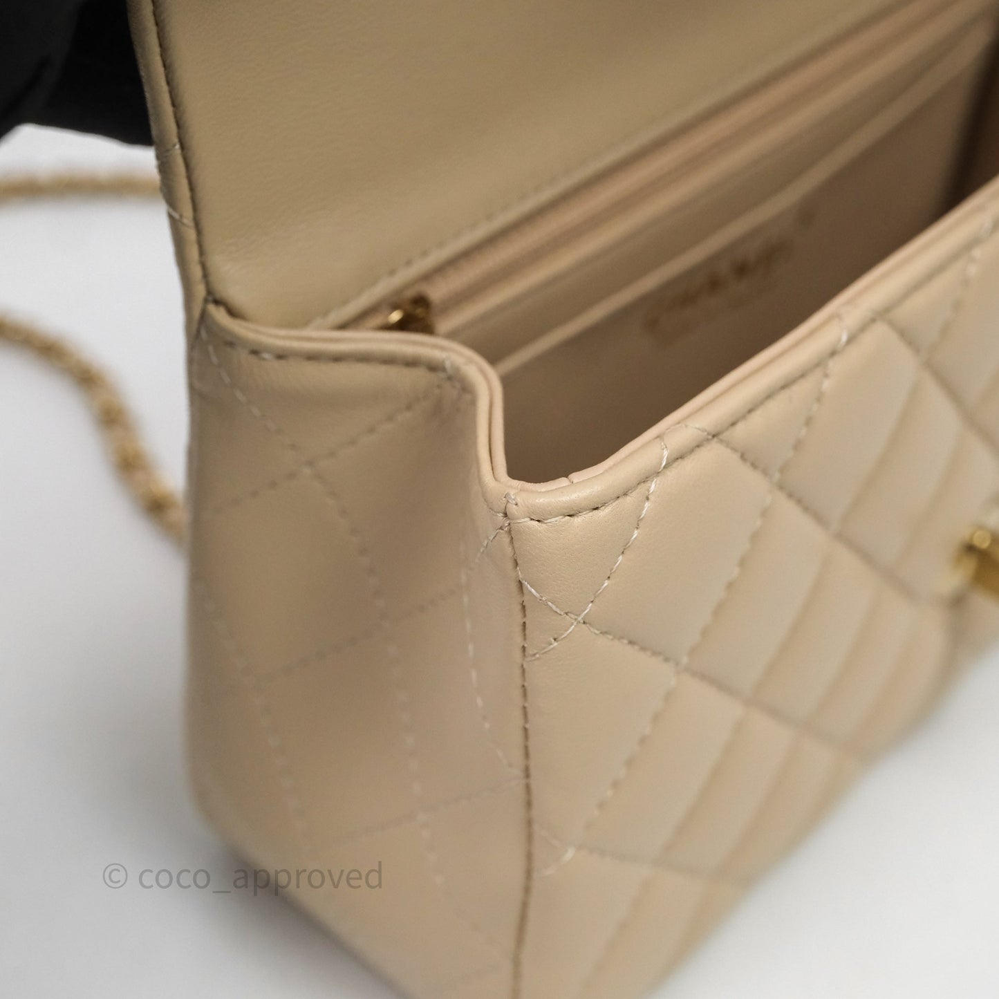 Chanel Top Handle Mini Rectangular Flap Beige Lambskin Shiny Gold Hardware