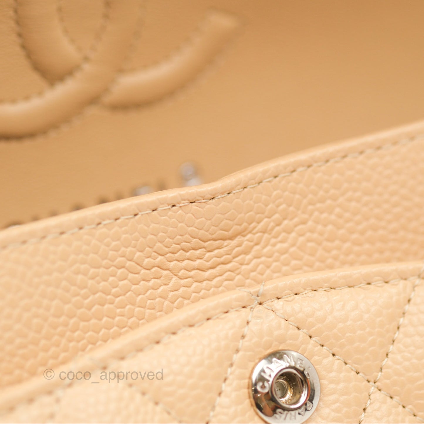 Chanel Small Classic Quilted Flap Beige Caviar Silver Hardware