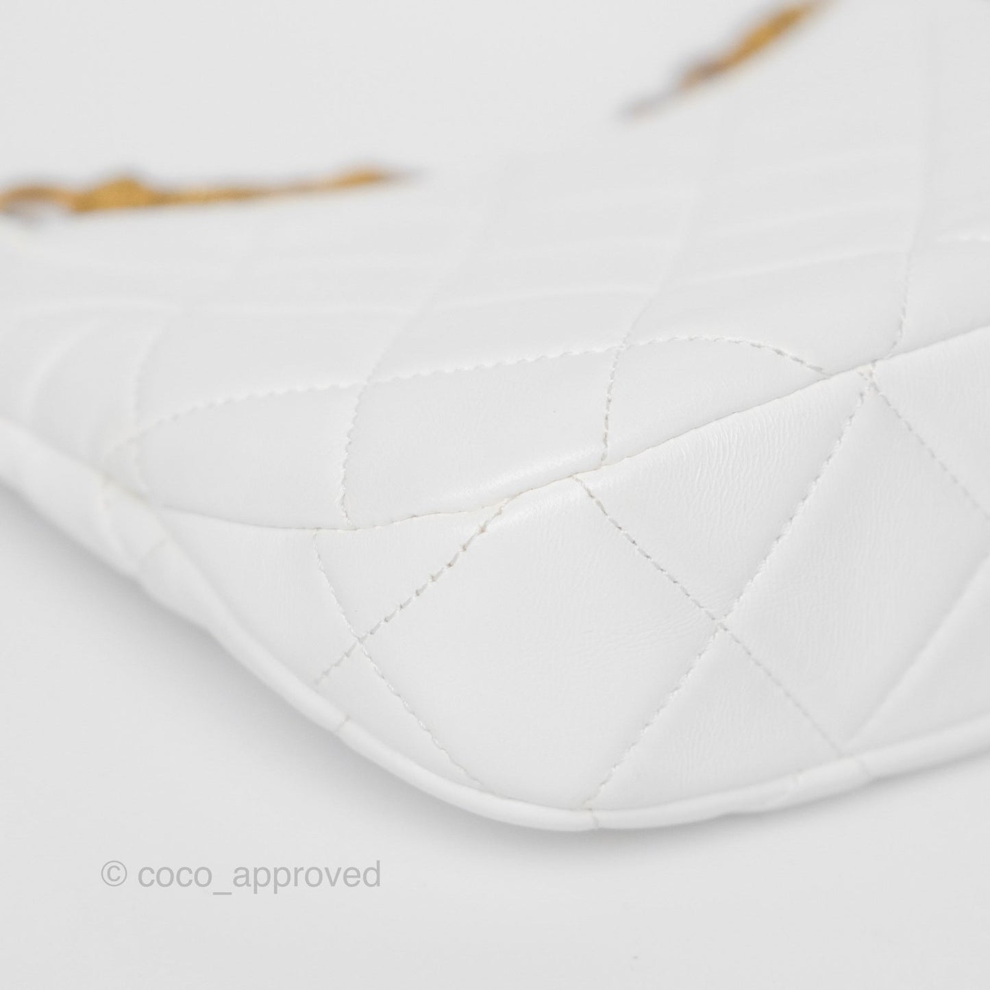 Chanel Chain Hobo Bag Quilted White Lambskin Aged Gold Hardware 23A