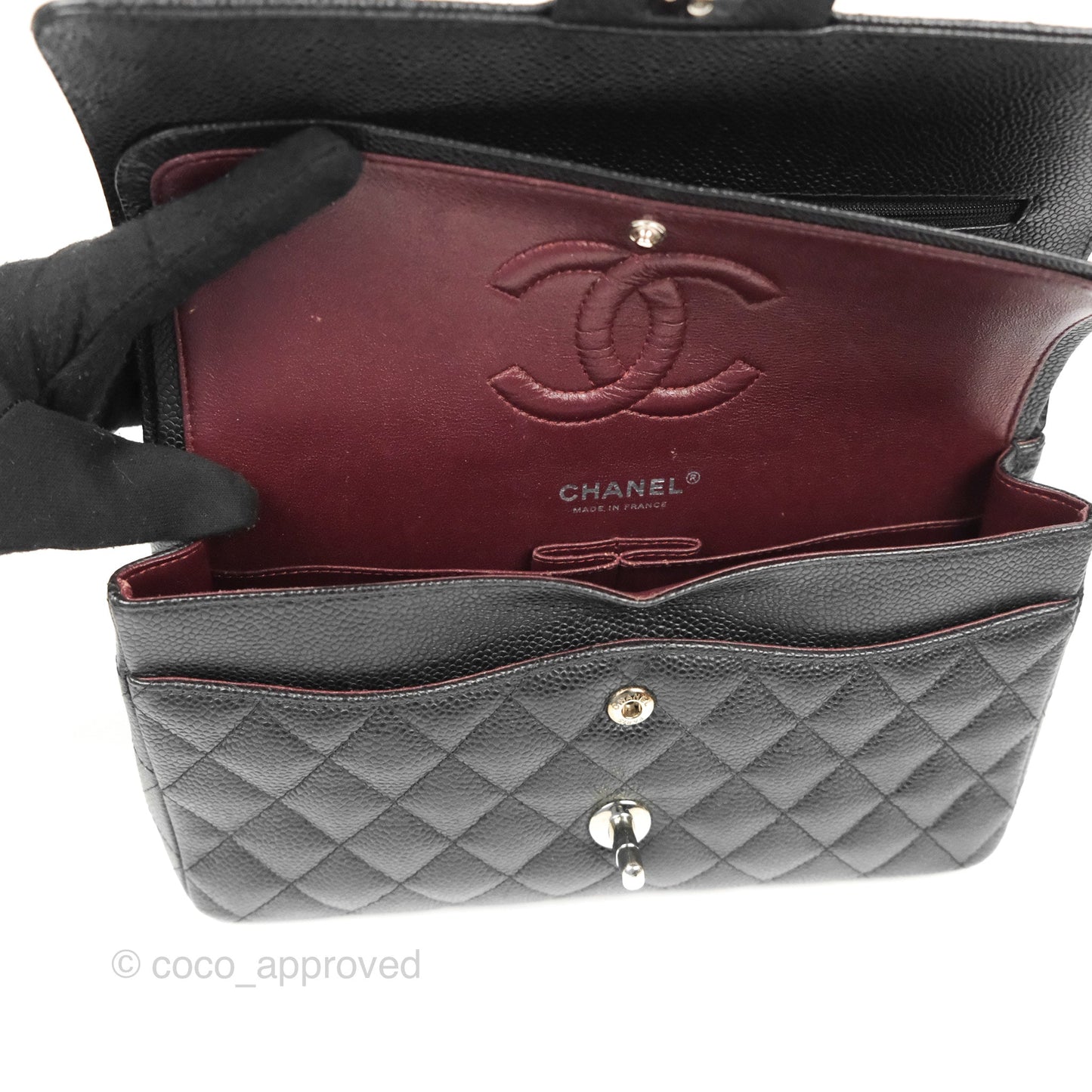 Chanel Classic M/L Medium Flap Quilted Black Caviar Silver Hardware