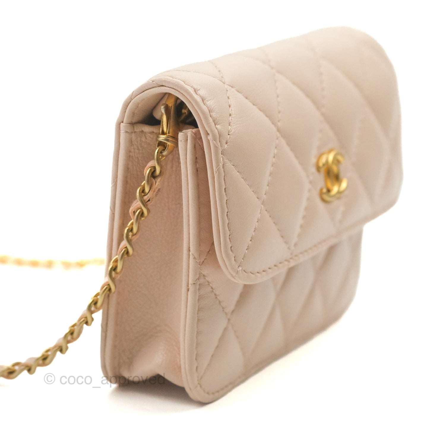 Chanel Mini Pearl Crush Clutch With Chain Belt Rose Clair Pink Lambskin Aged Gold Hardware