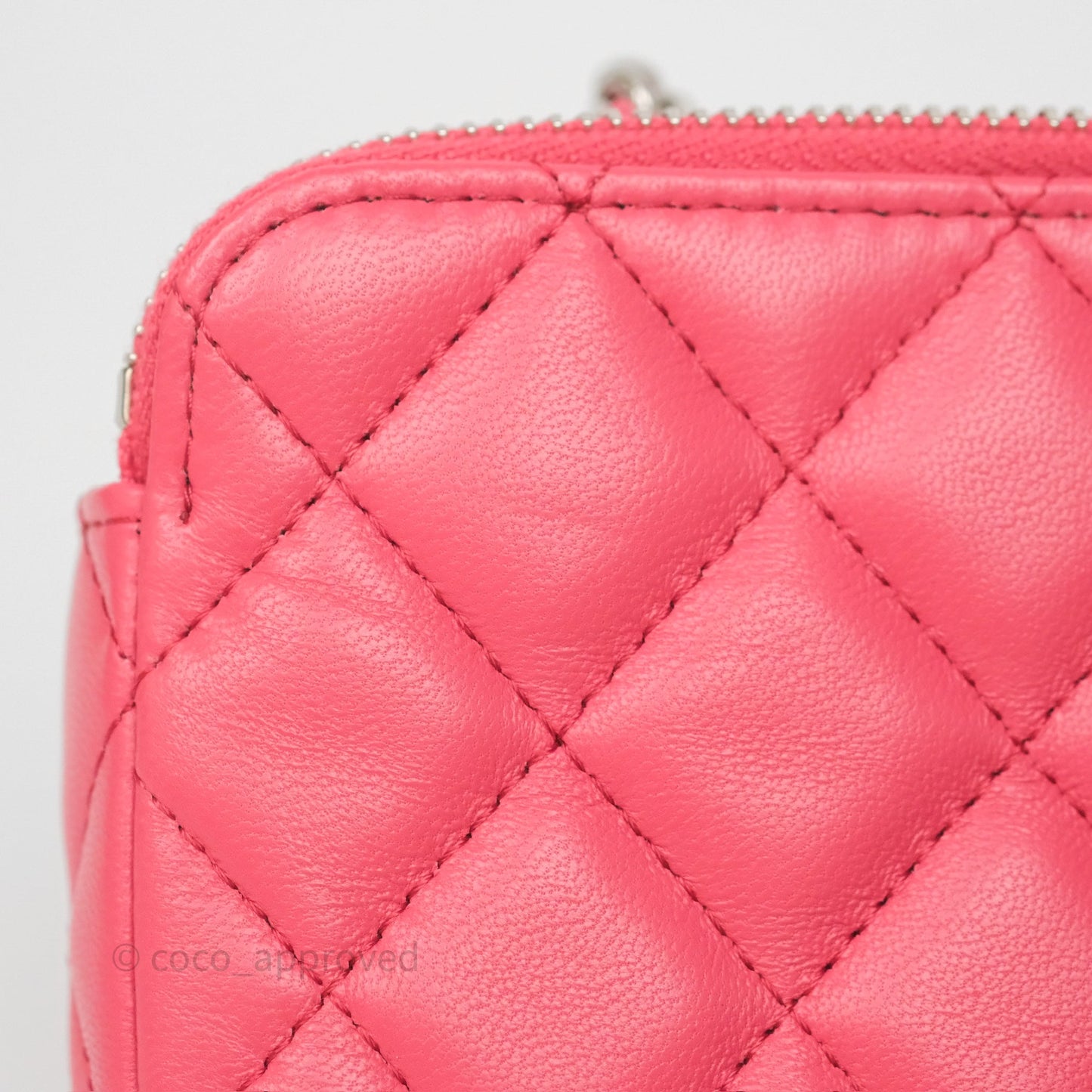 Chanel Double Zip Clutch On Chain Dark Pink Lambskin Silver Hardware