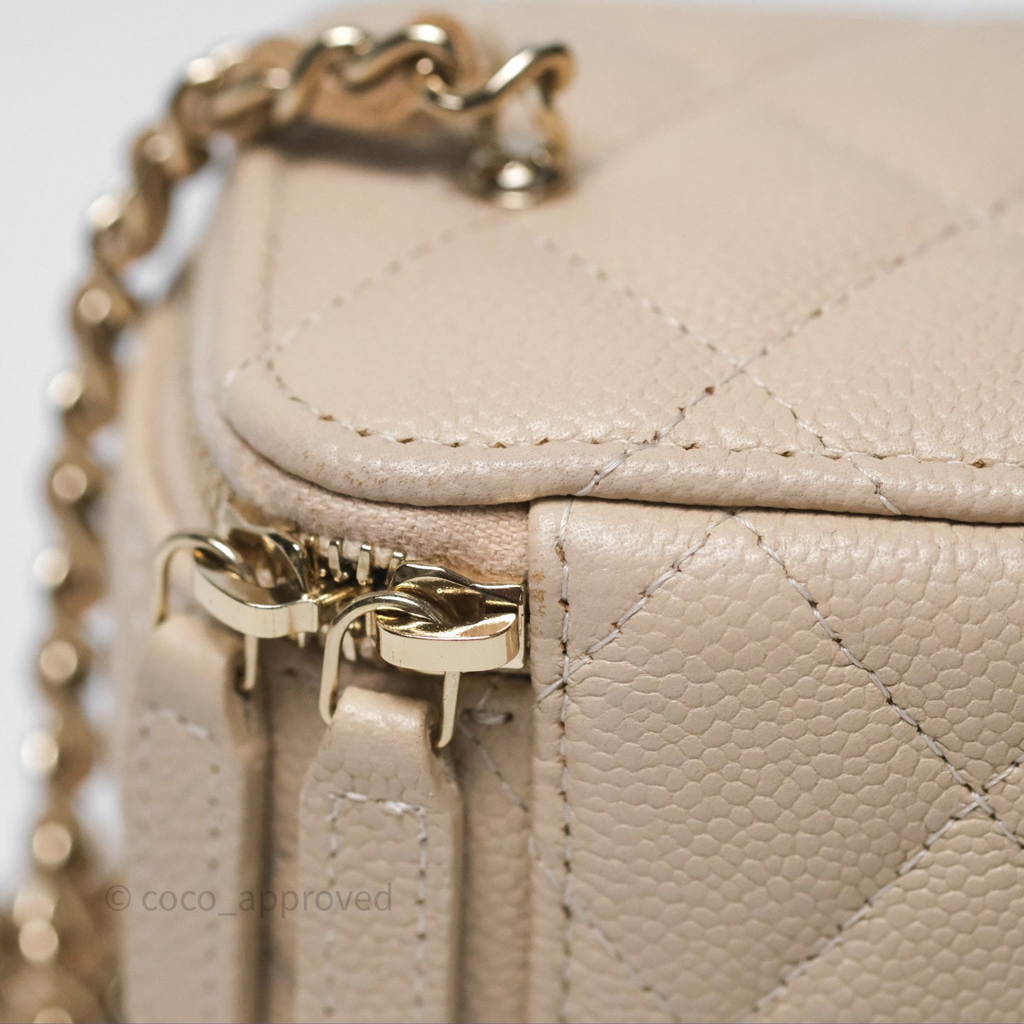Chanel Mini Vanity With CC Chain Beige Caviar Gold Hardware