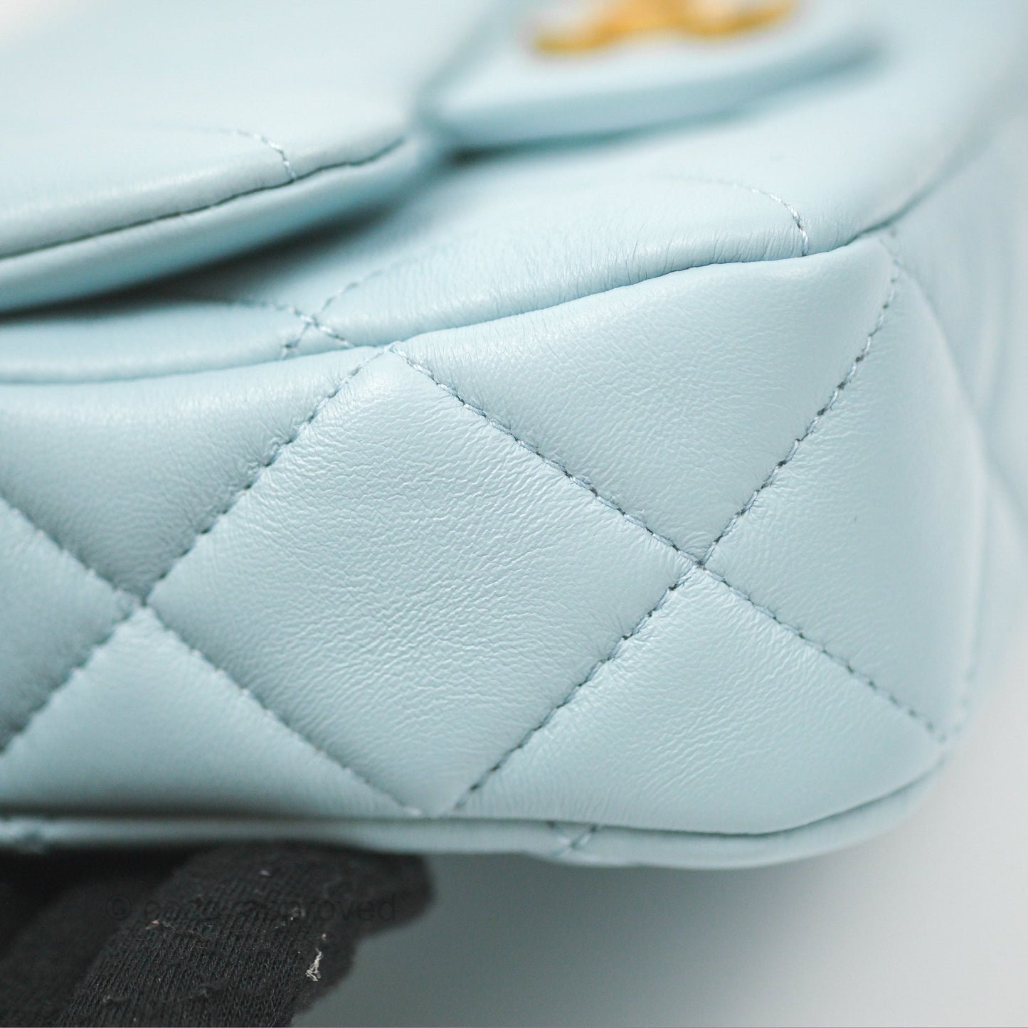 Chanel Quilted Enamel Pending CC Mini Square Flap Baby Blue Lambskin 22P