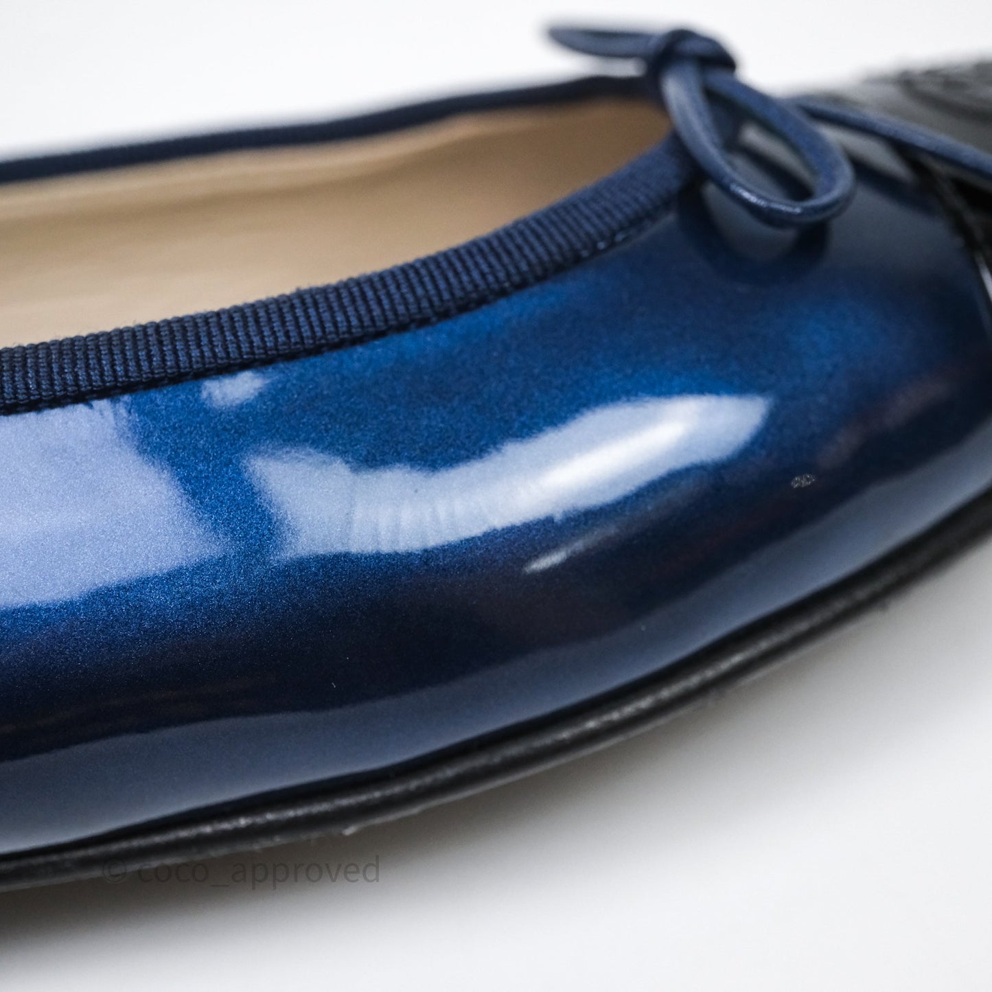Chanel Ballerina Patent Leather Flats Navy/ Black Size 38.5