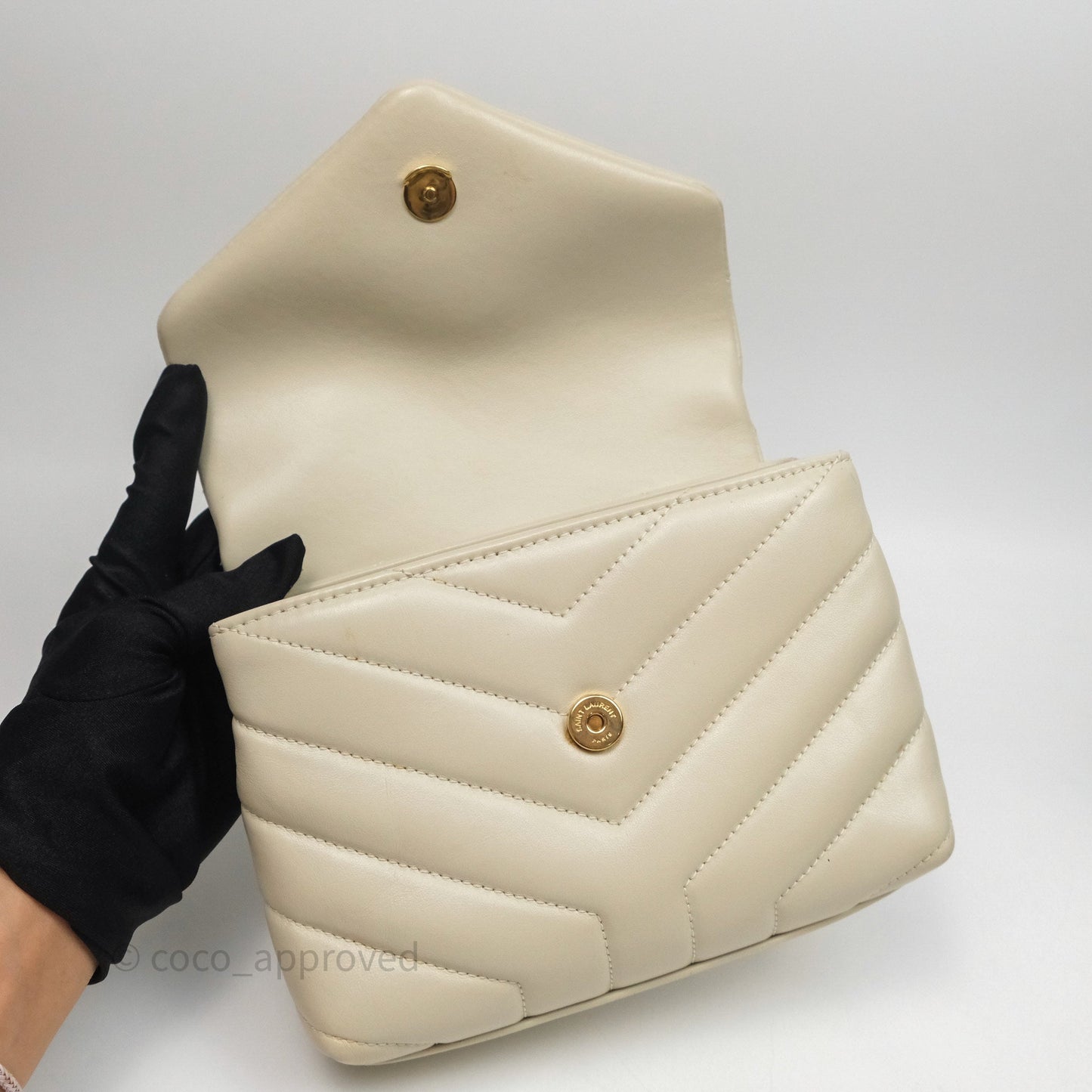Saint Laurent Small Loulou Flap Bag Beige Calfskin Gold Hardware
