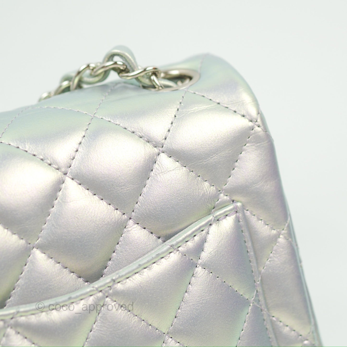Chanel Mini Square Quilted Iridescent Lilac Silver Hardware 21K