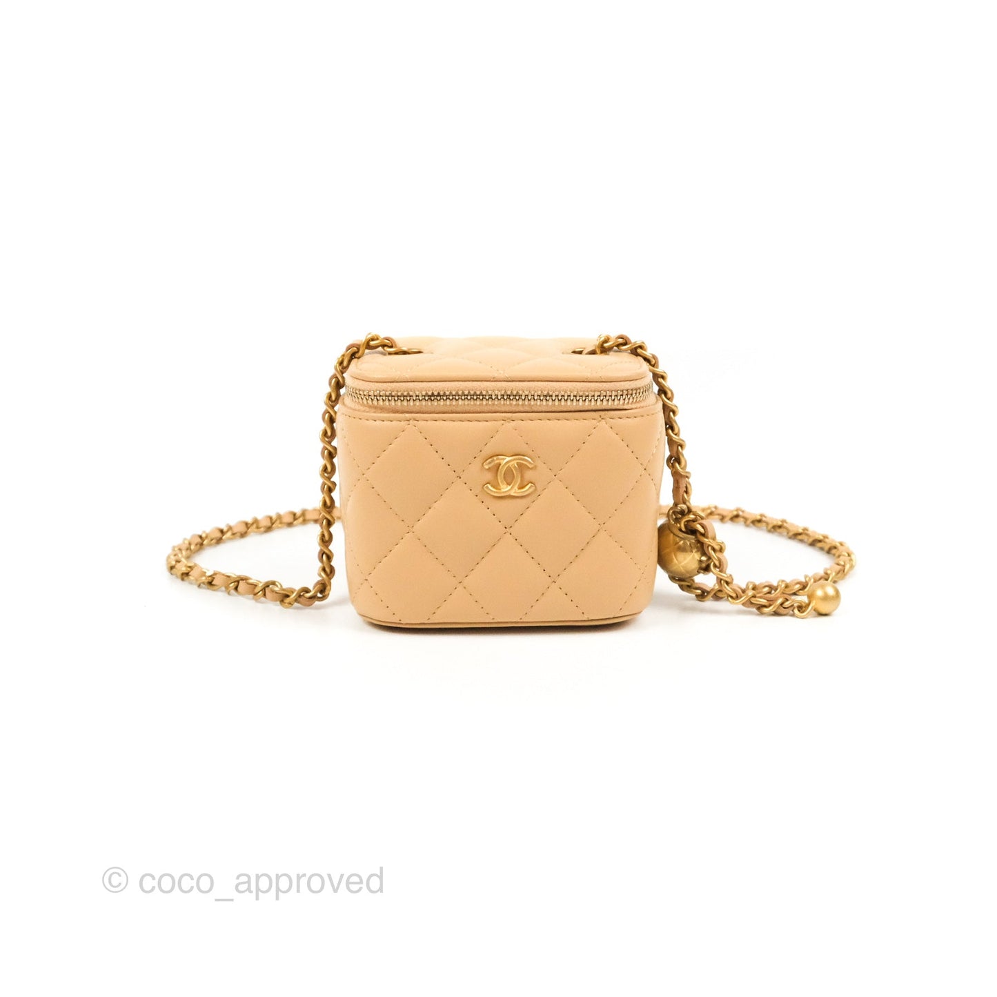 Chanel Mini Pearl Crush Vanity With Chain Beige Lambskin Aged Gold Hardware