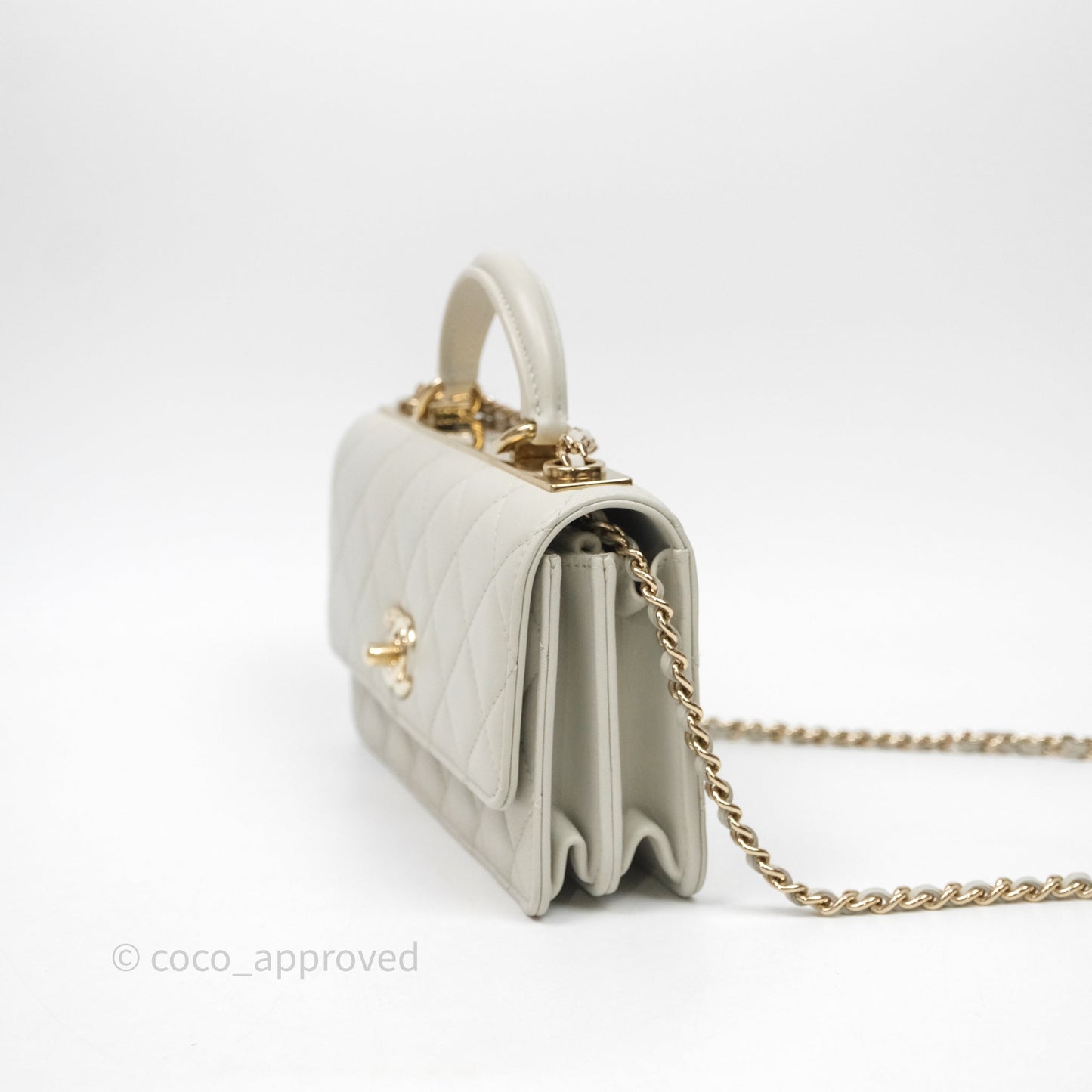 Chanel Trendy CC Wallet On Chain WOC Light Grey Lambskin Gold Hardware N