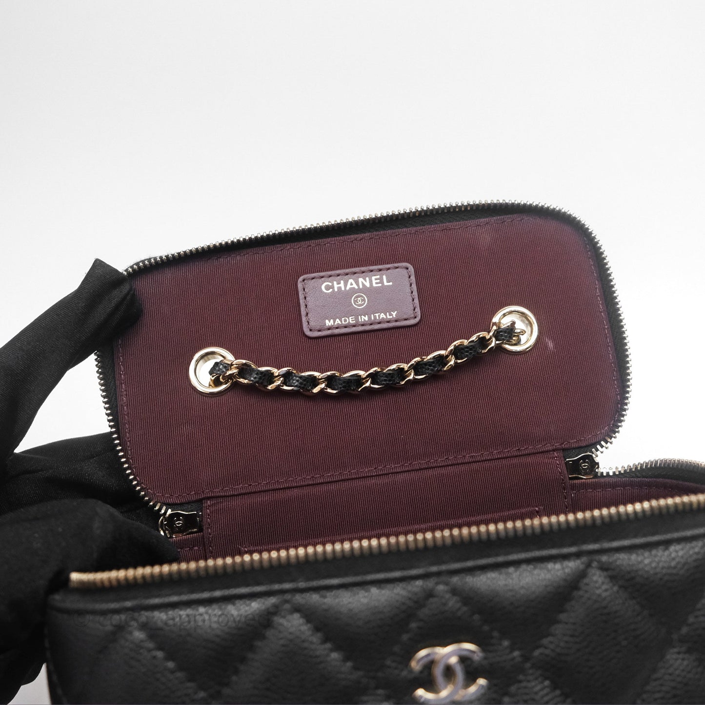 Chanel Vanity Rectangular With Chain Black Caviar Gold Hardware