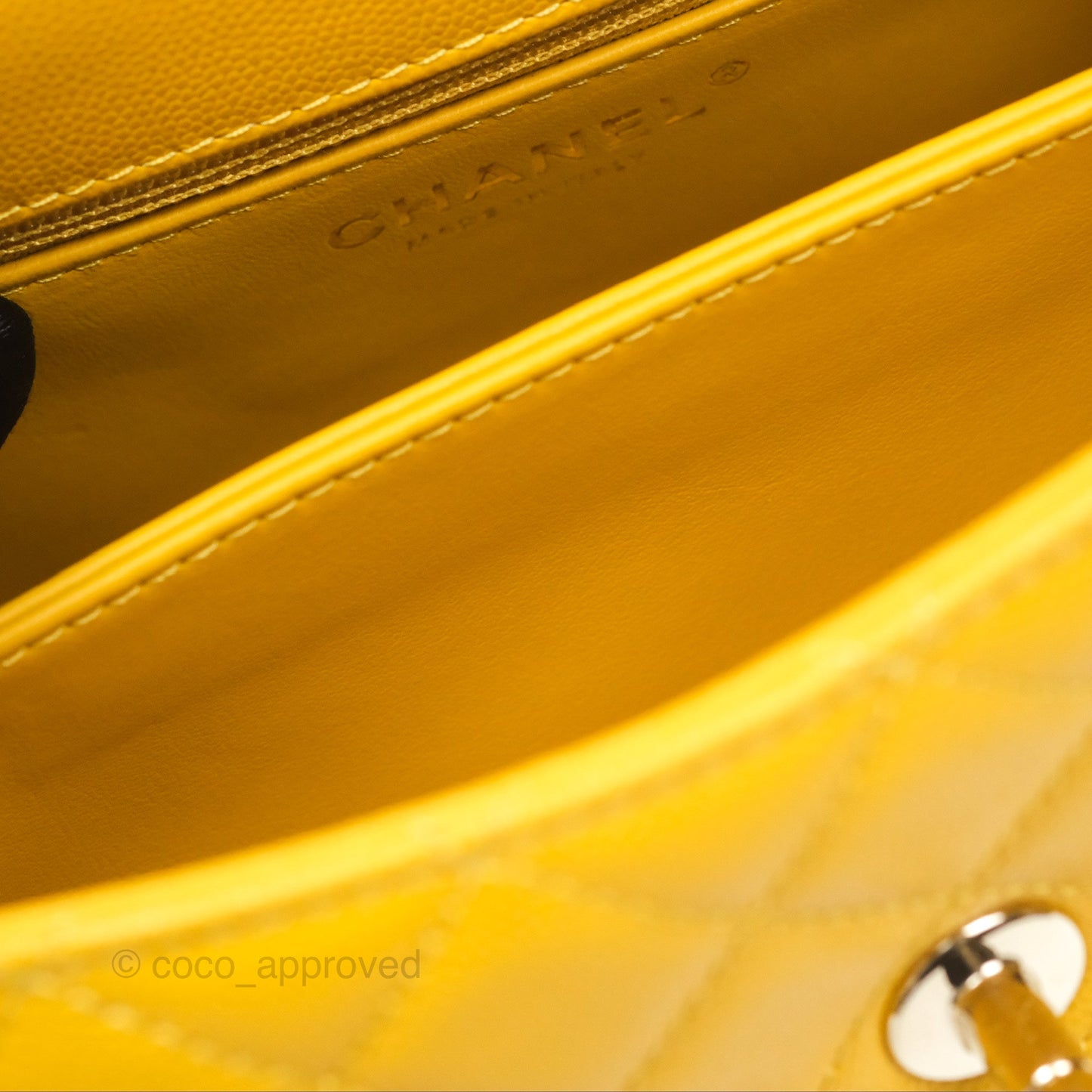 Chanel Small Coco Handle Mustard Yellow Caviar Gold Hardware