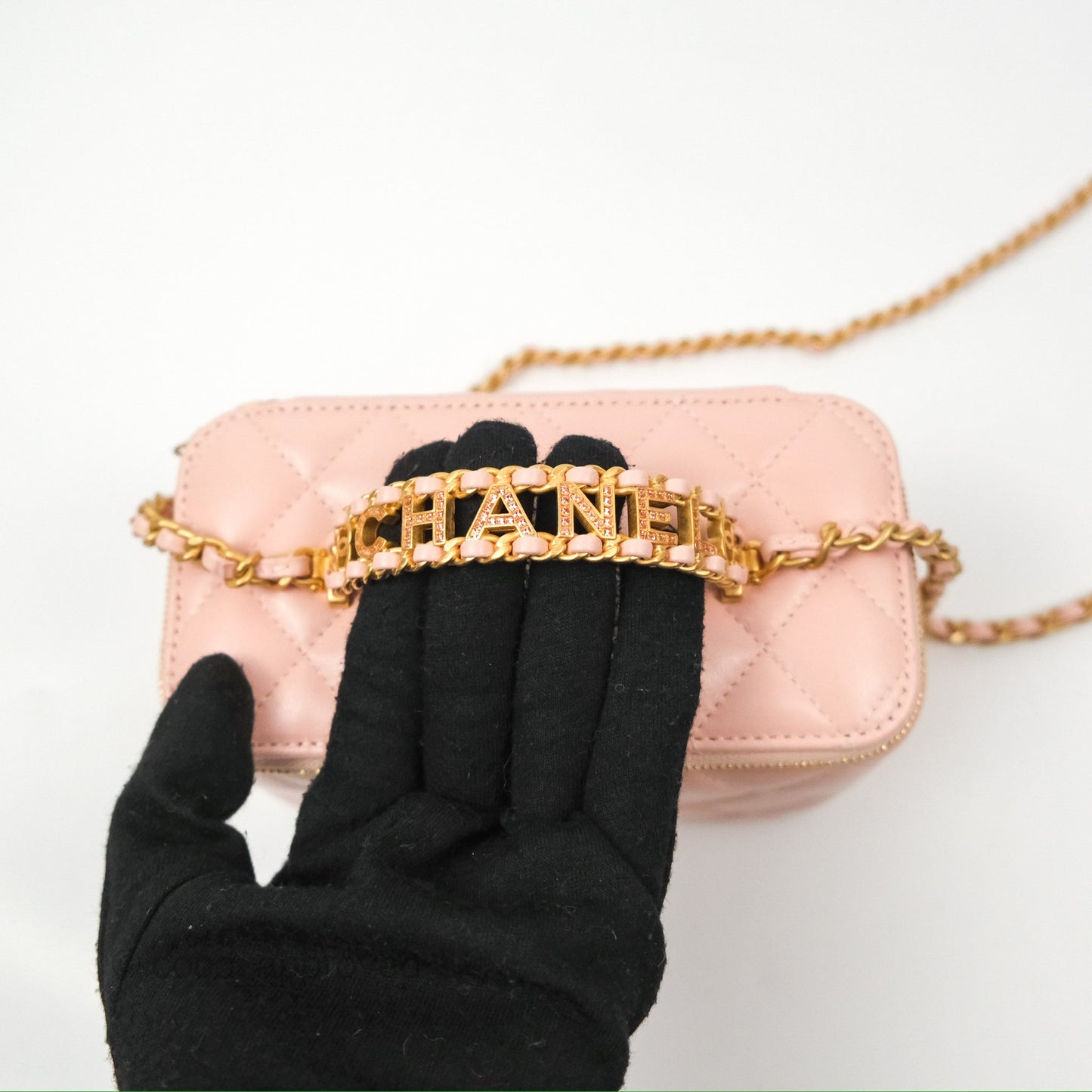 Chanel Vanity Rectangular Top Handle Pink Lambskin Gold Hardware