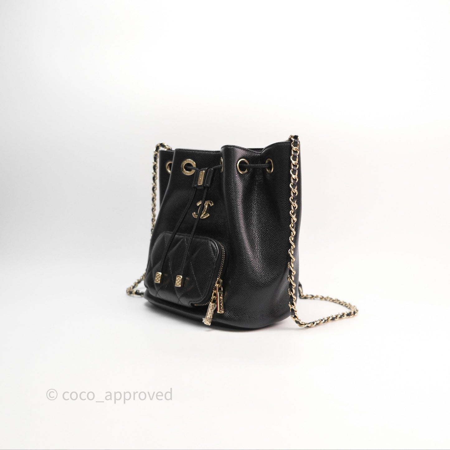 Chanel Business Affinity Drawstring Bucket Bag Black Caviar Gold Hardware