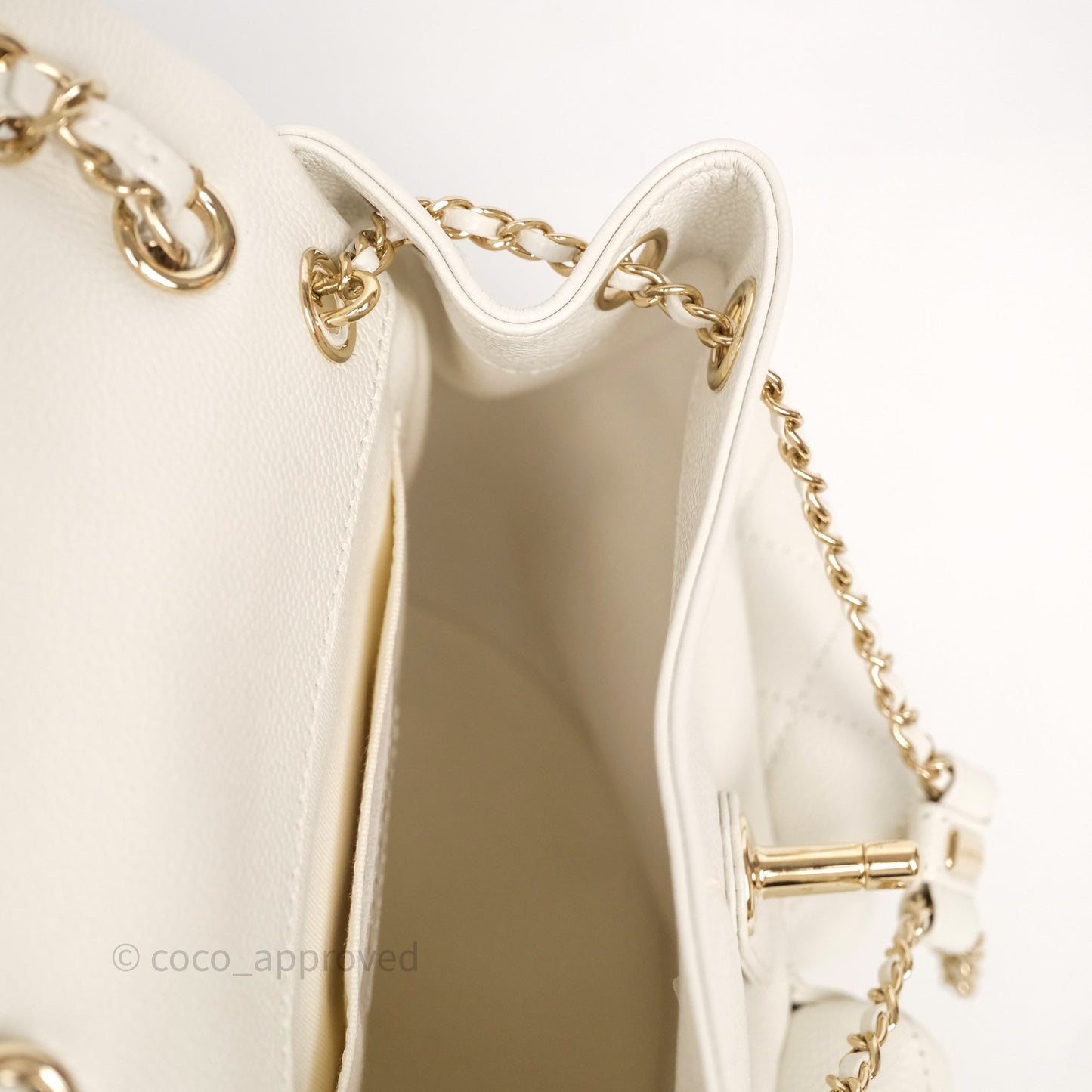 Chanel Duma Backpack Medium White Caviar Gold Hardware