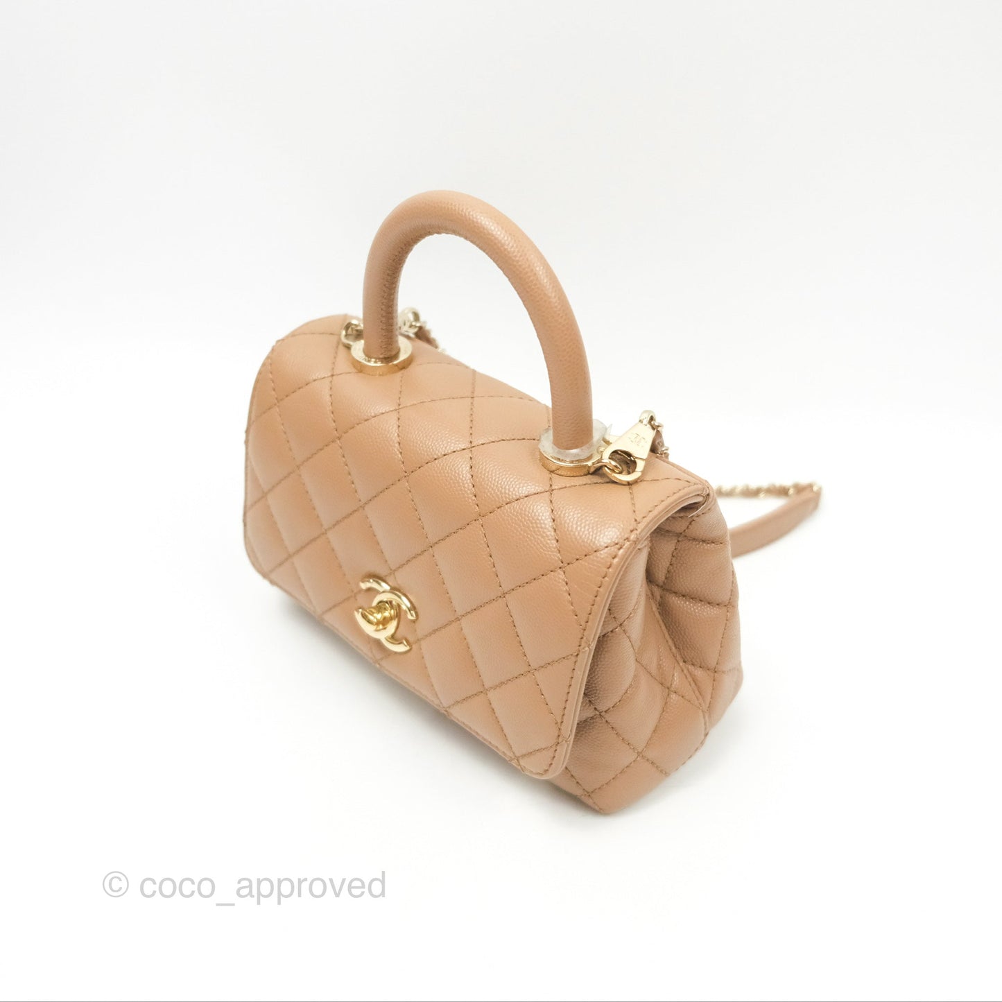 Chanel Mini Coco Handle Quilted Beige Caviar Gold Hardware