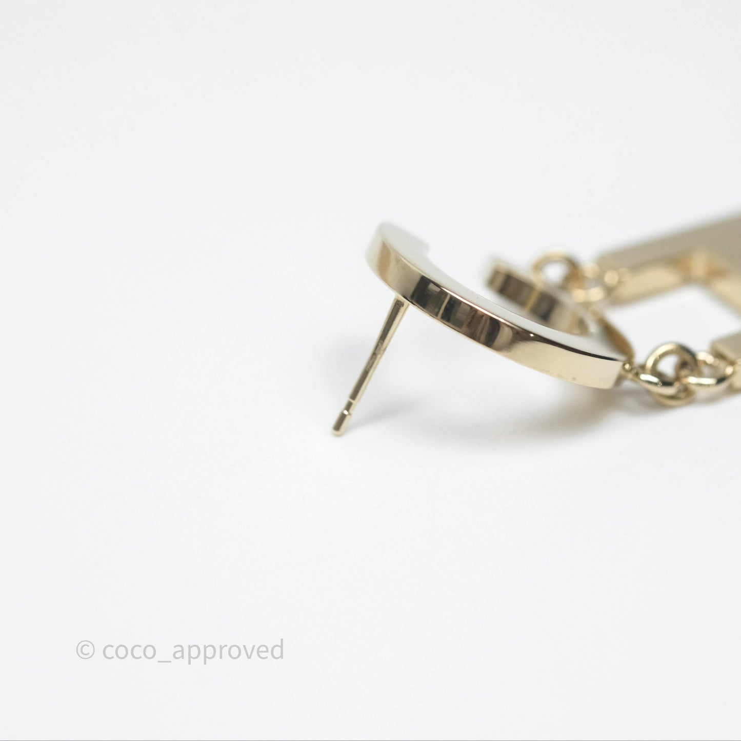 Chanel Letter Cha-Nel Logo Drop Earrings Gold Tone 20V