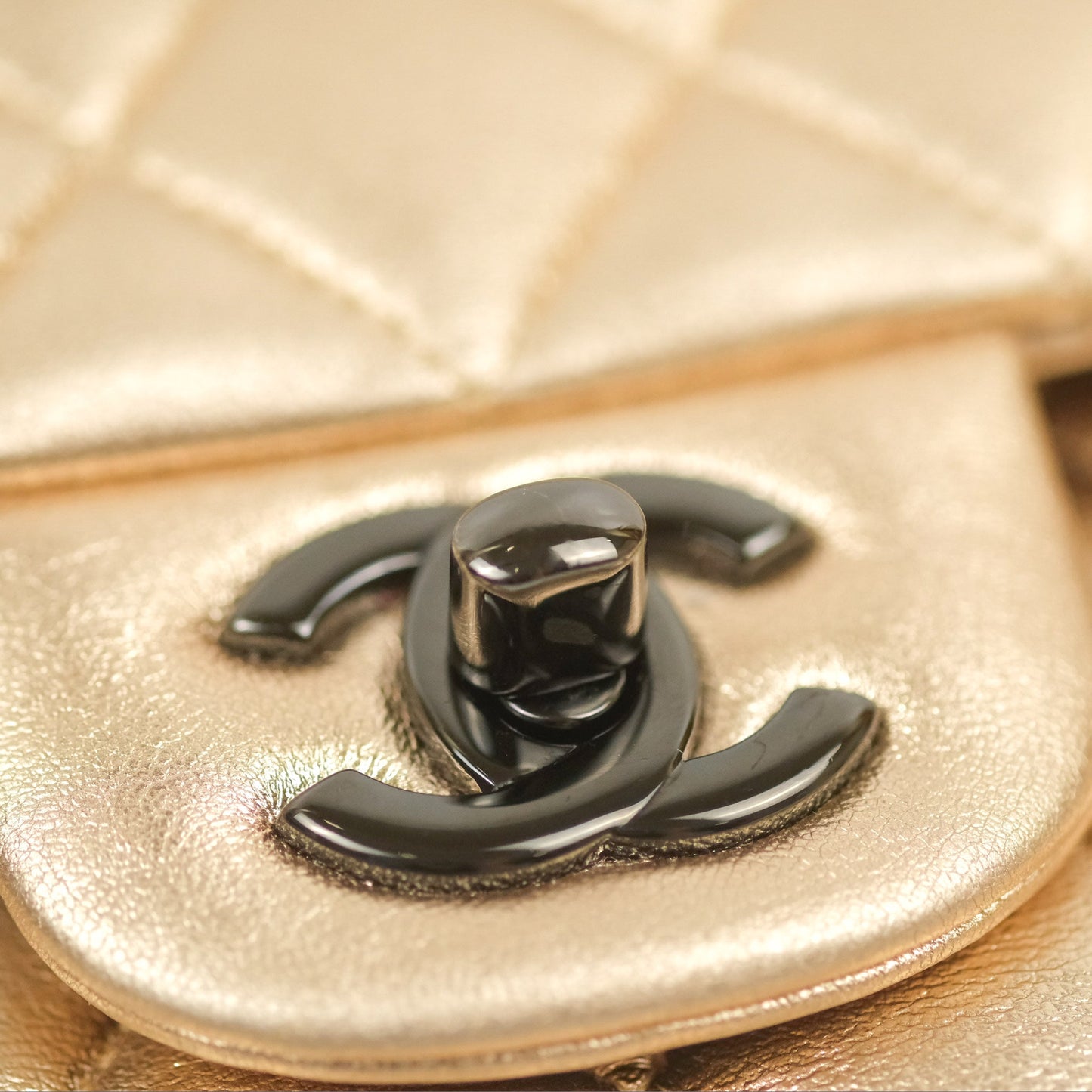 Chanel Classic M/L Medium Flap Quilted Metallic Gold Lambskin Gun Metal