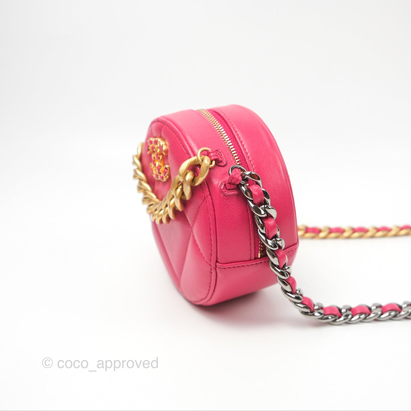 Chanel 19 Round Clutch With Chain Dark Pink Mixed Hardware